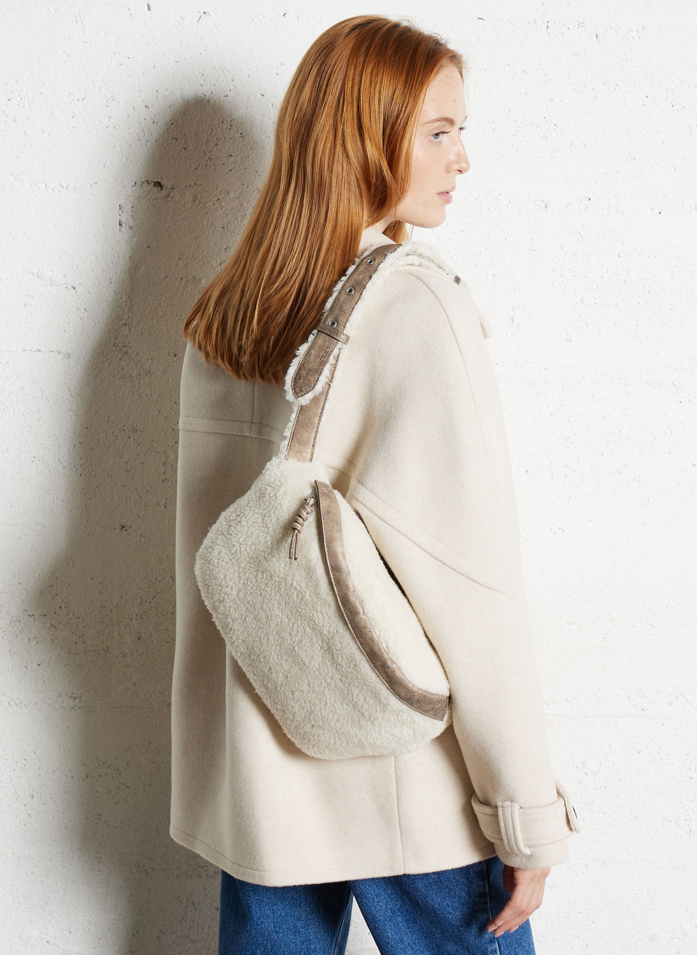 Zip-up sherpa banana in cotton IKKS White