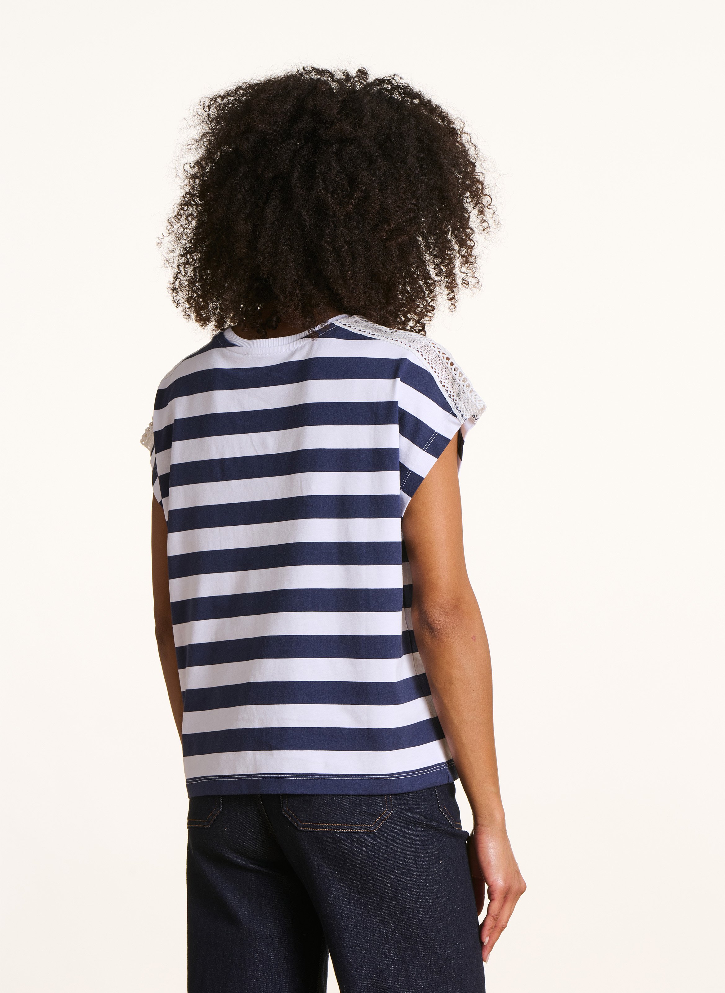 Tee-shirt droit col rond en coton rayé LA FEE MARABOUTEE Bleu