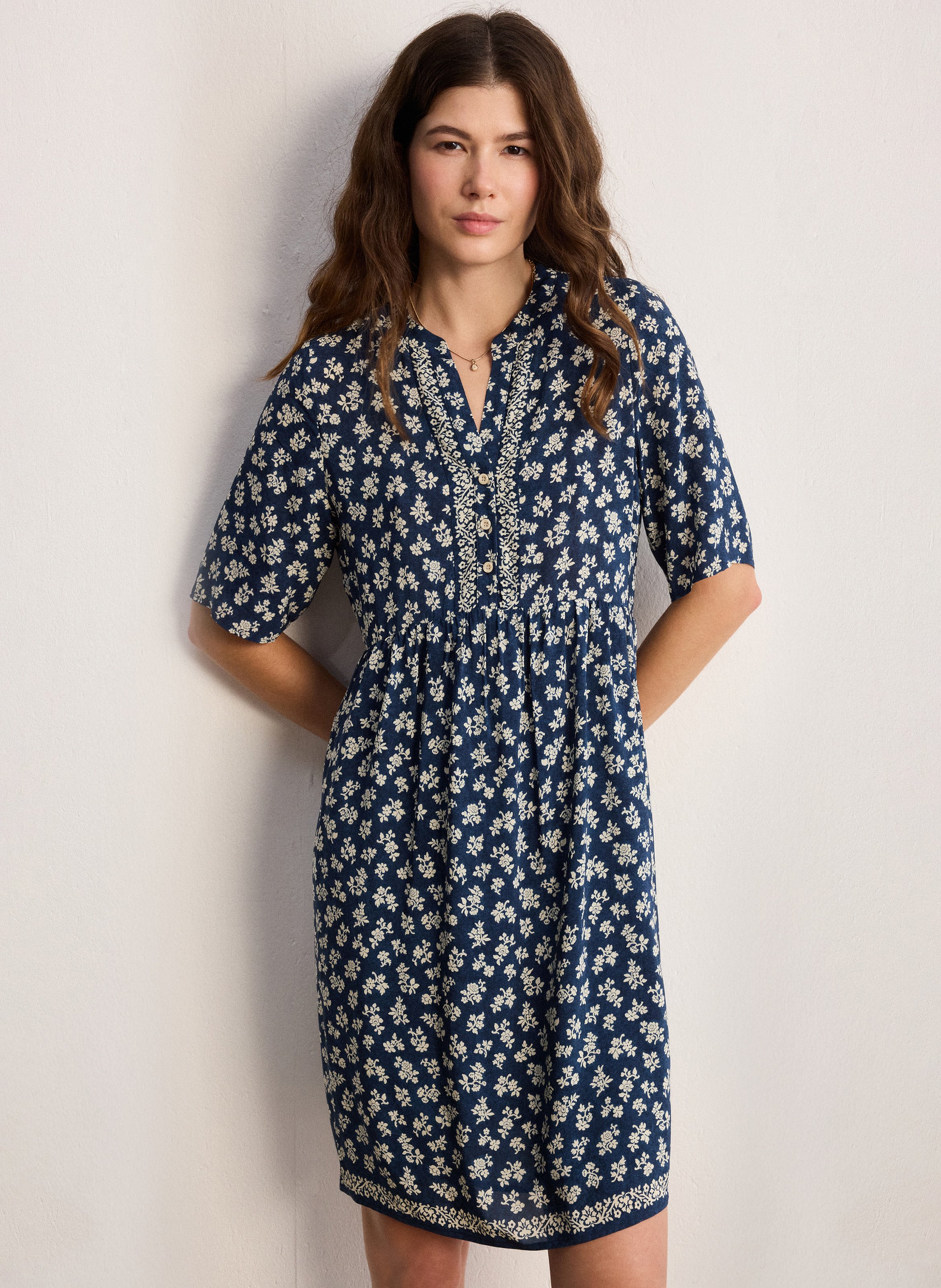 Robe courte col V imprimé PABLO Bleu