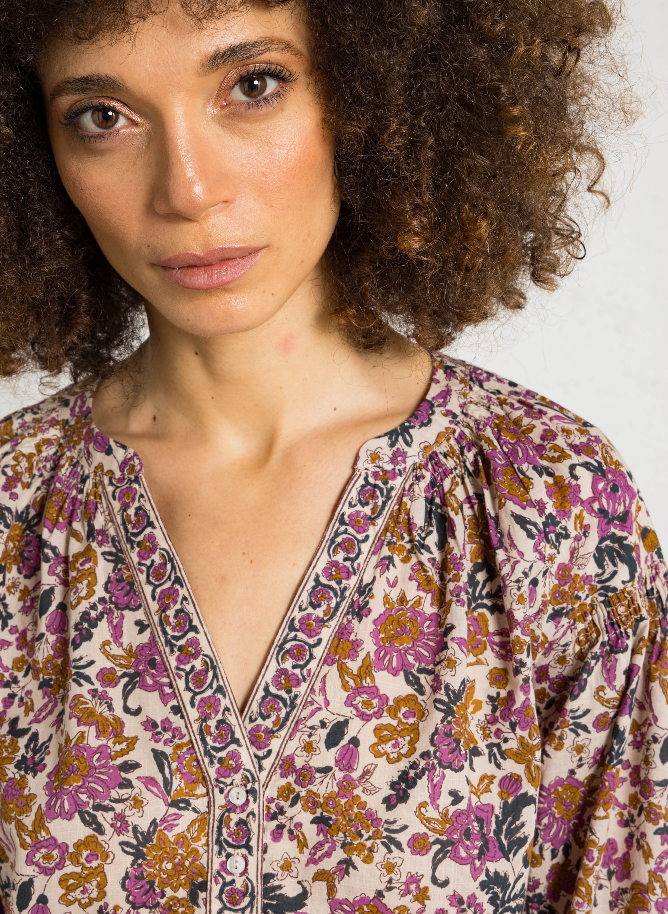 Top droit col tunisien en coton MAISON 123 Beige