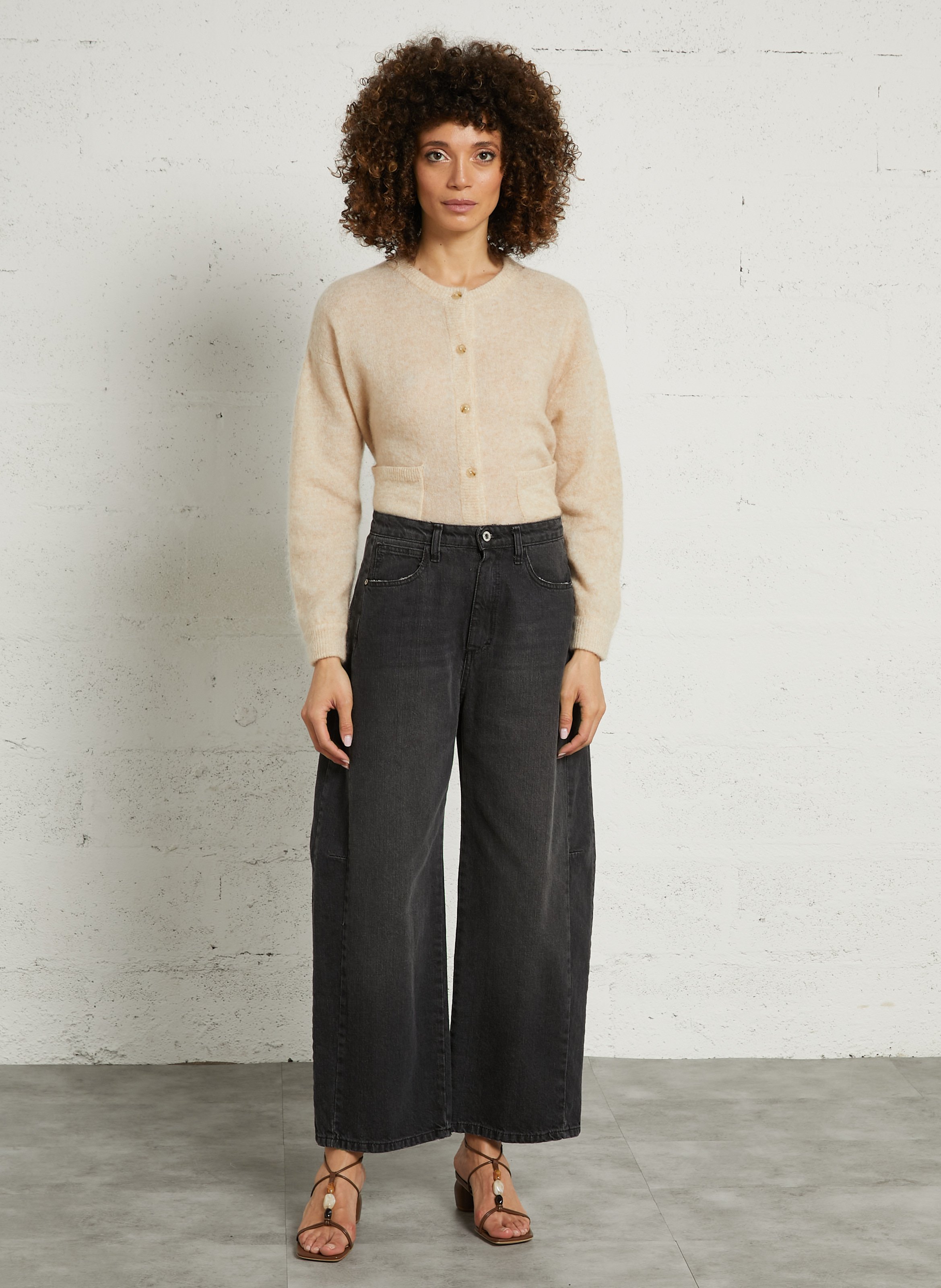 Jean large taille haute en coton PLEASE Noir