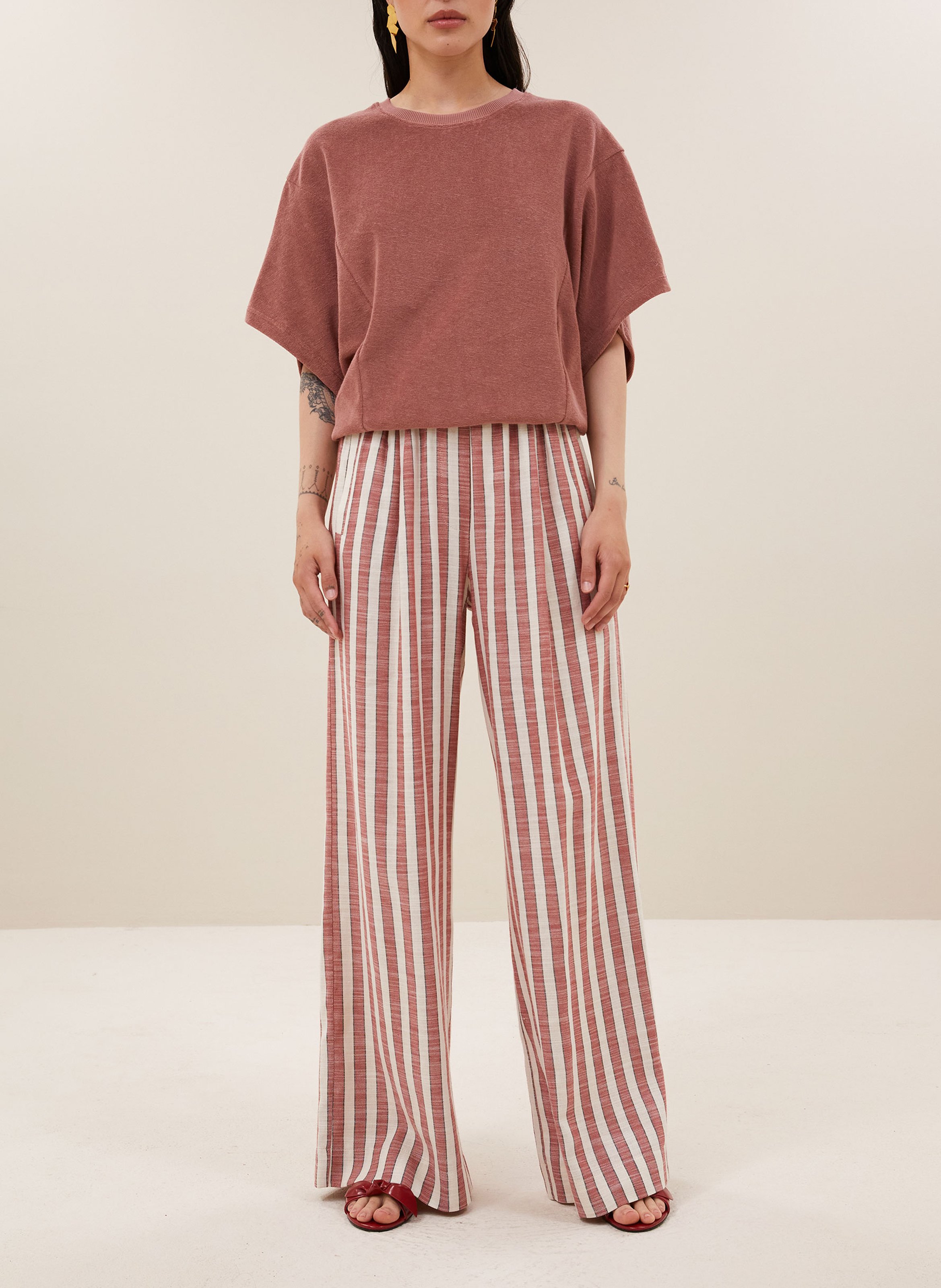 Top droit col rond en coton bio mélangé BY BAR Rose