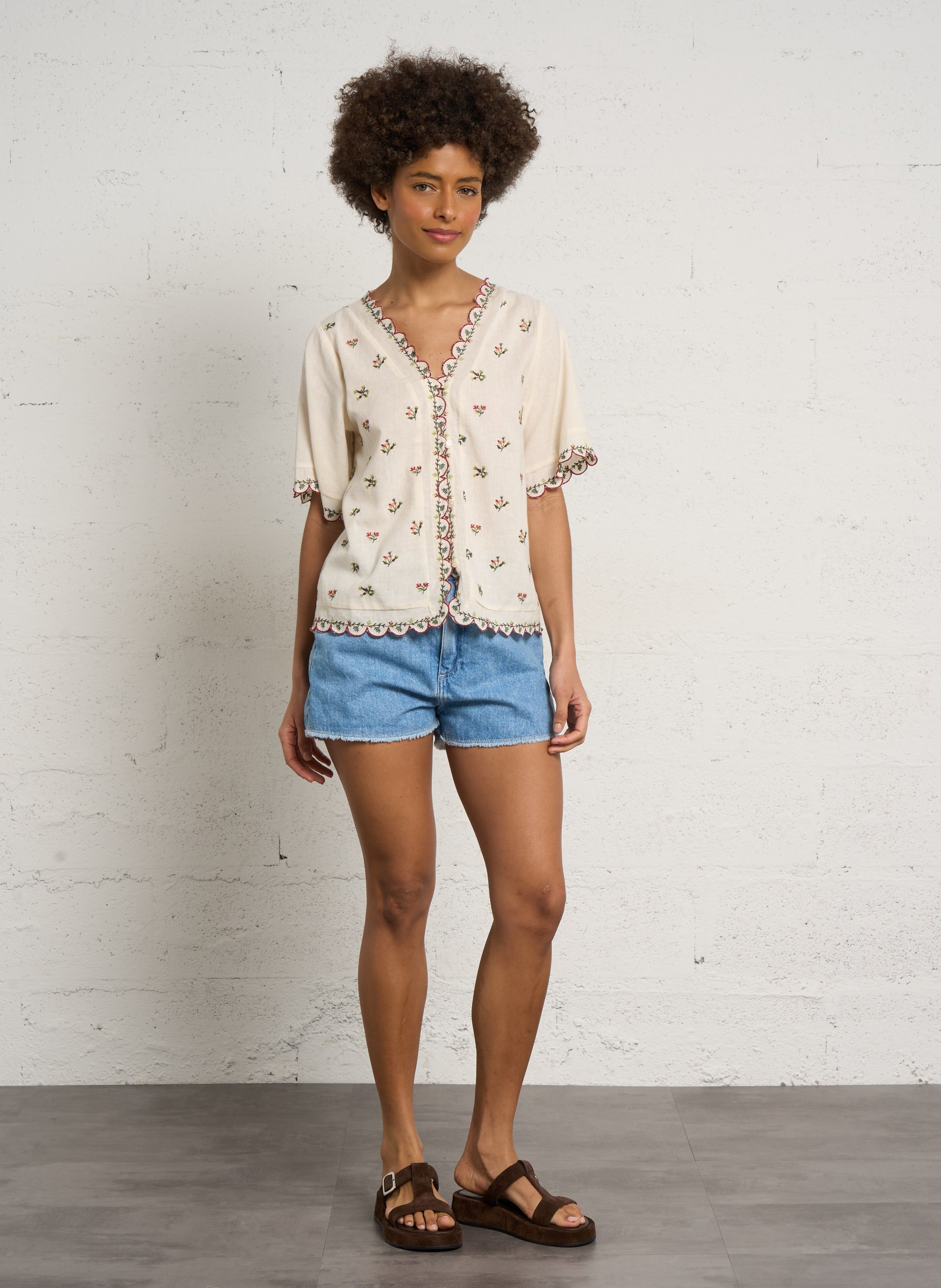 Embroidered V-neck blouse HOD PARIS Beige