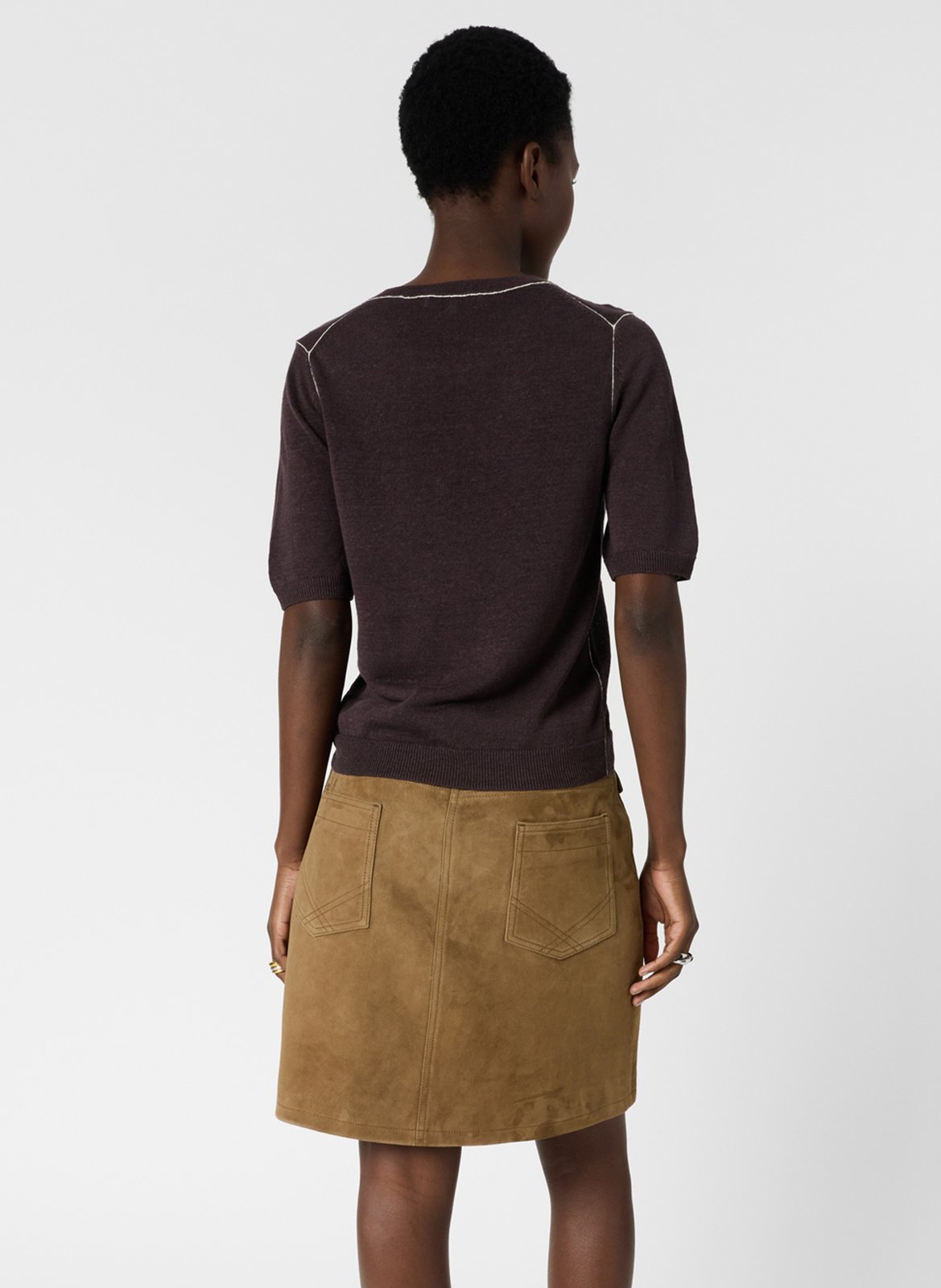 Pull col rond en lin mélangé GERARD DAREL Marron