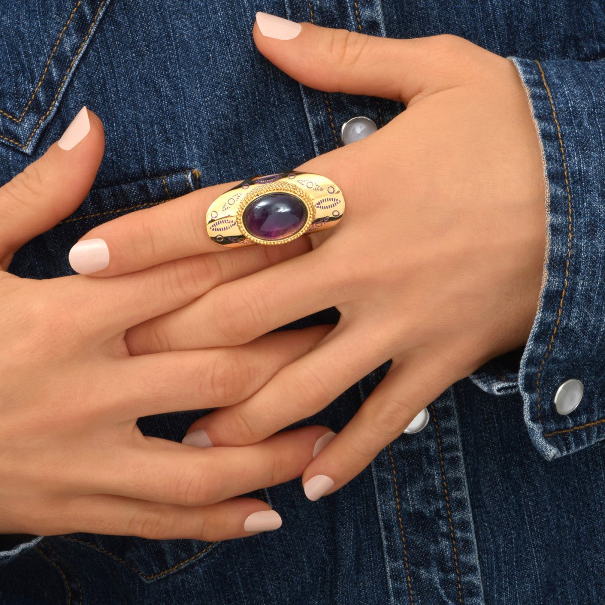 Bague large ajustable   ajustable doré à l'or fin SATELLITE PARIS Violet