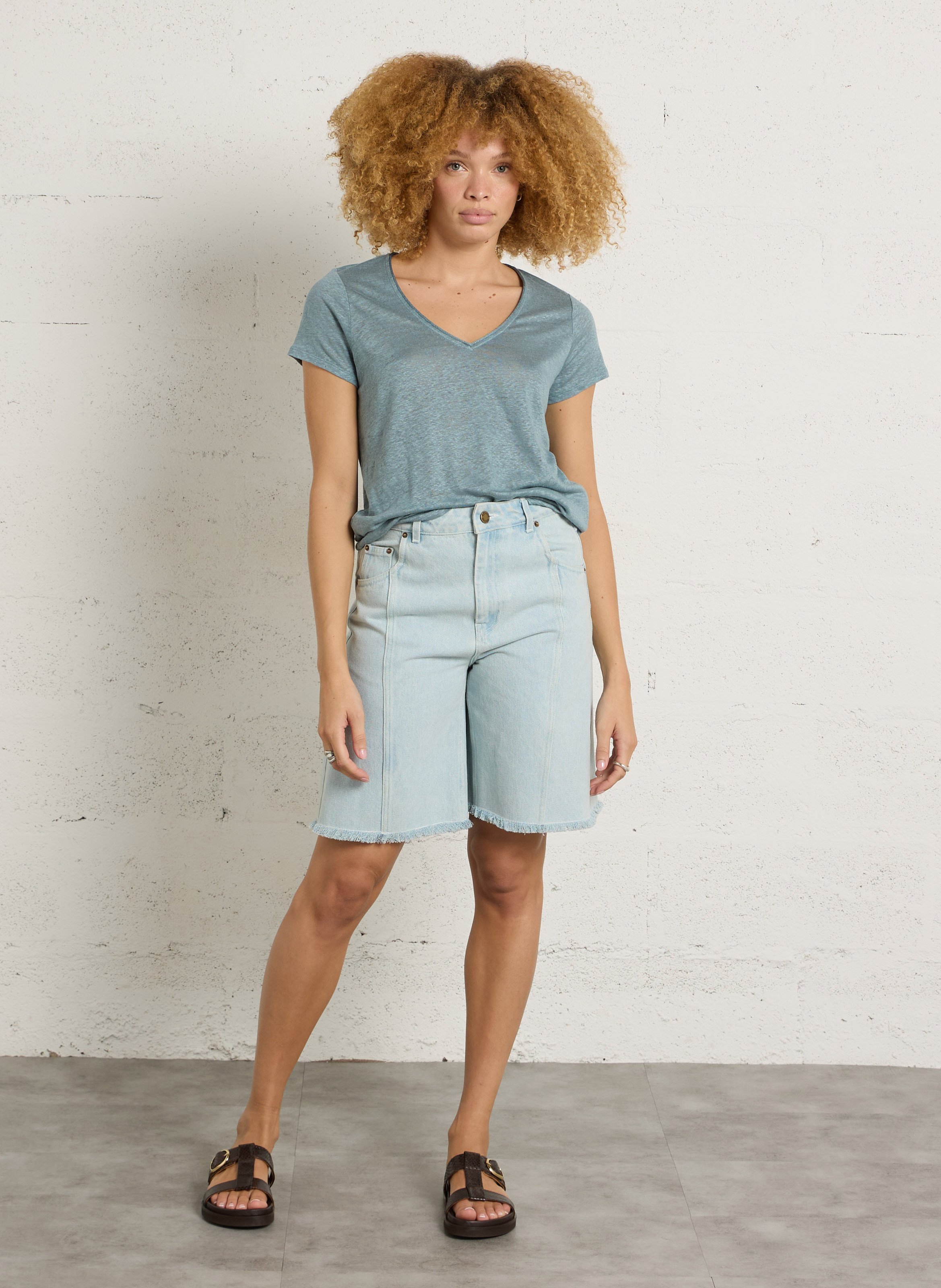 Feiner Leinenpullover mit V-Ausschnitt SUD EXPRESS Blau