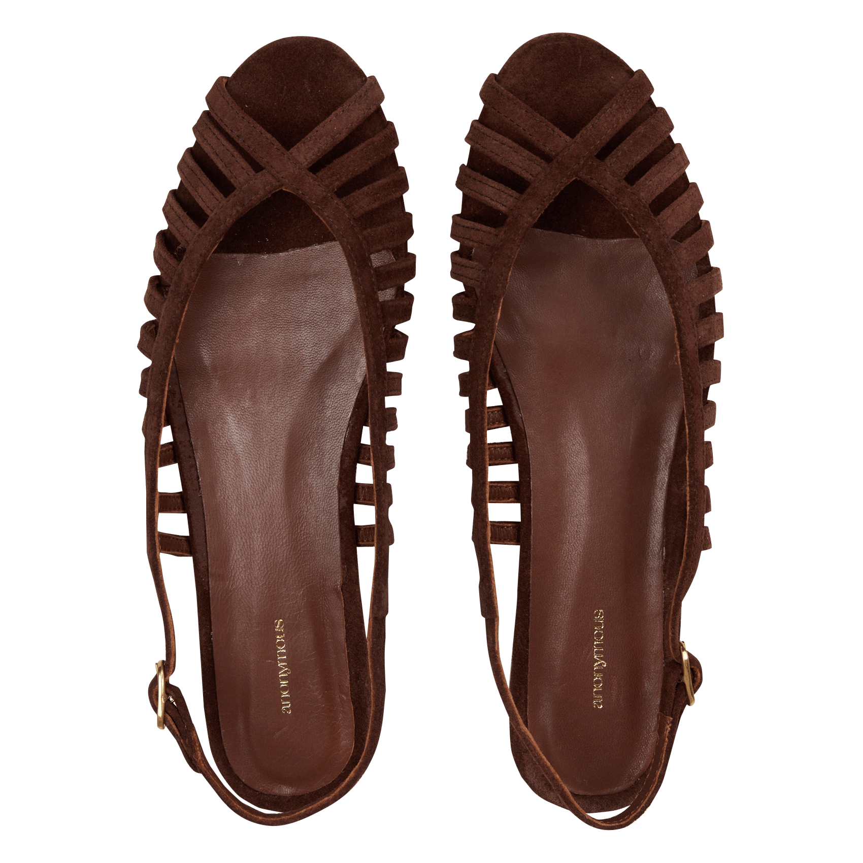 Platte, suède sandalen Bruin