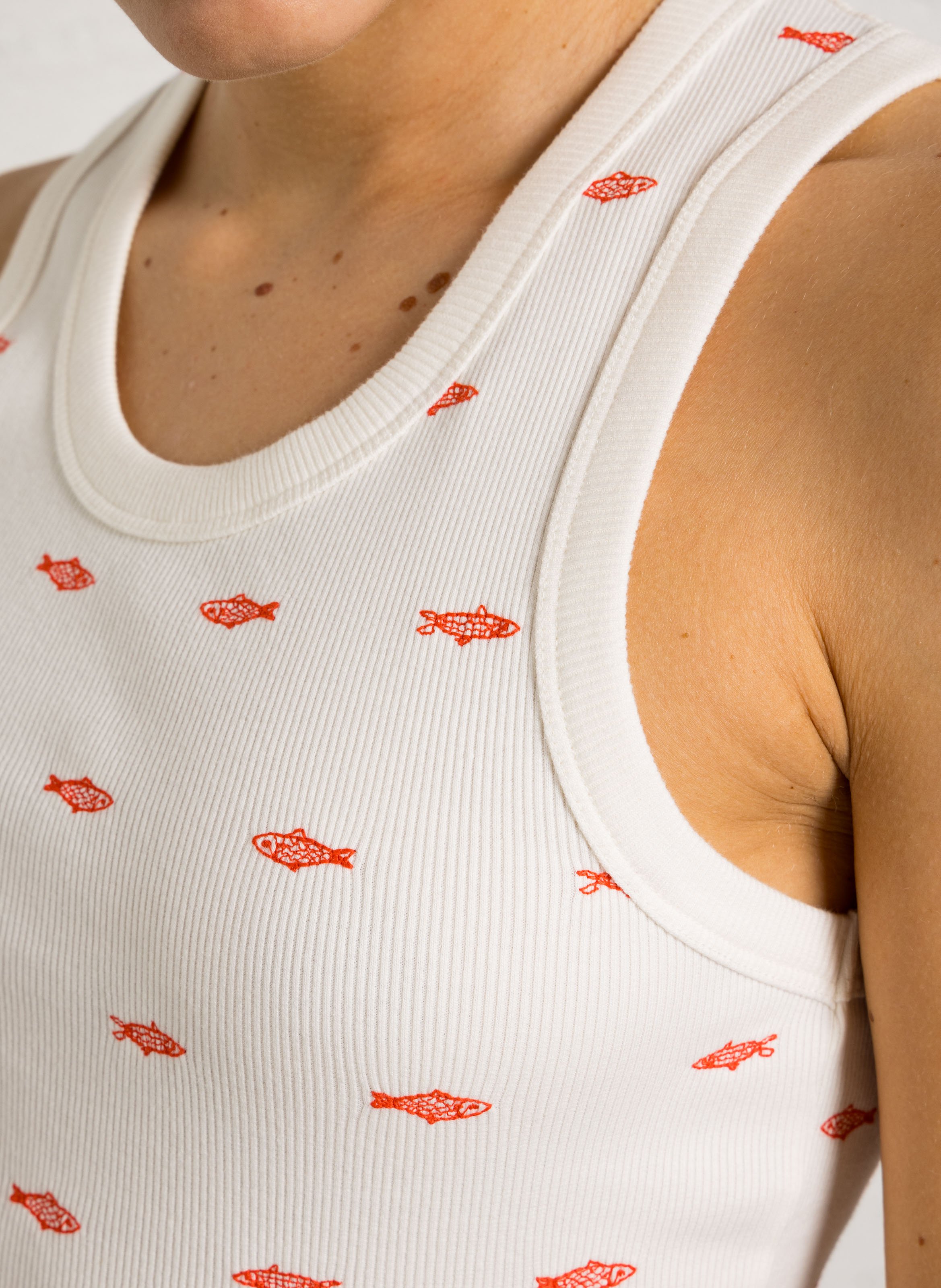 Débardeur droit col rond en coton bio mélangé FABIENNE CHAPOT Blanc