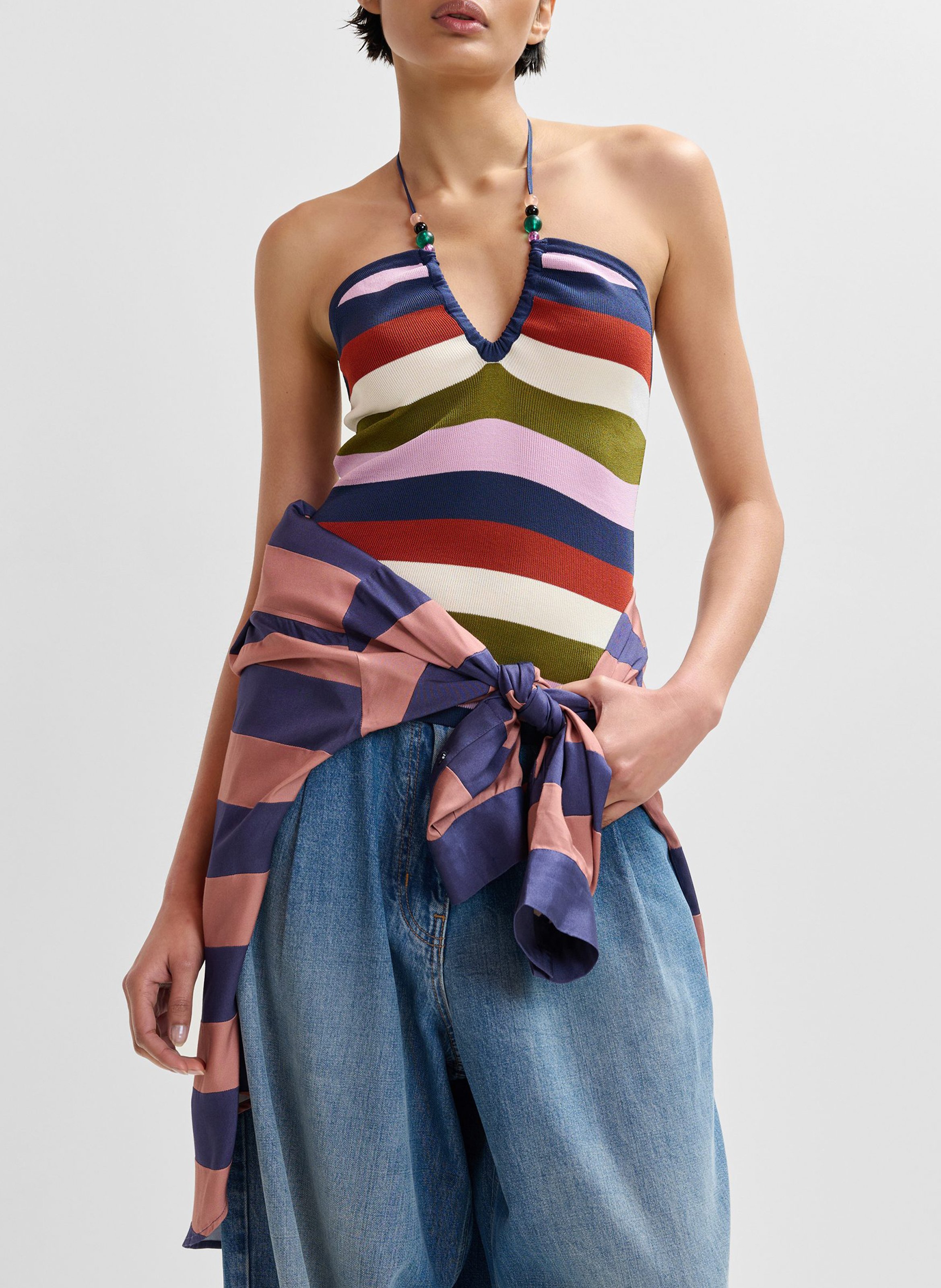 Ärmelloses gestreiftes Oberteil mit offenem Rücken ESSENTIEL ANTWERP Mehrfarbig