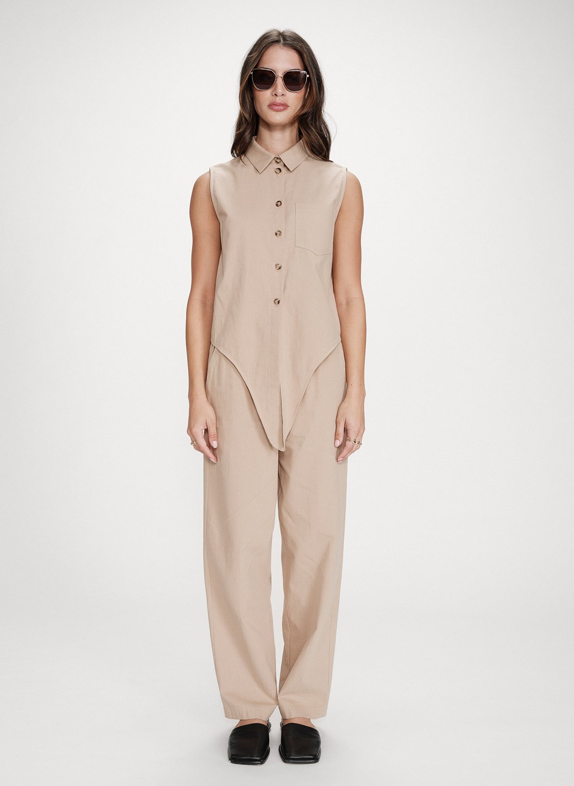 Chemise droite col classique en coton GRACE ET MILA Beige