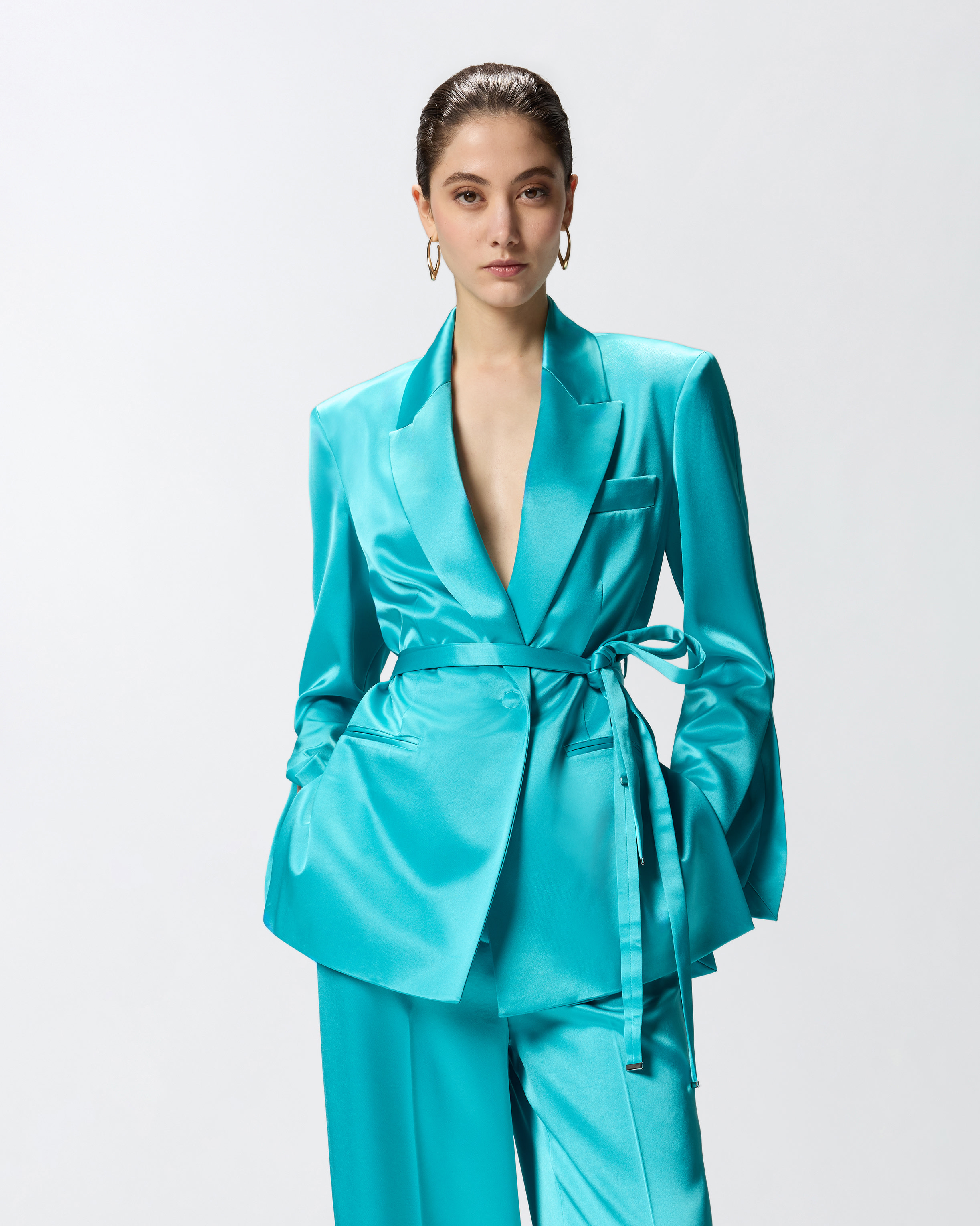 Veste ceinturée en satin PINKO Vert