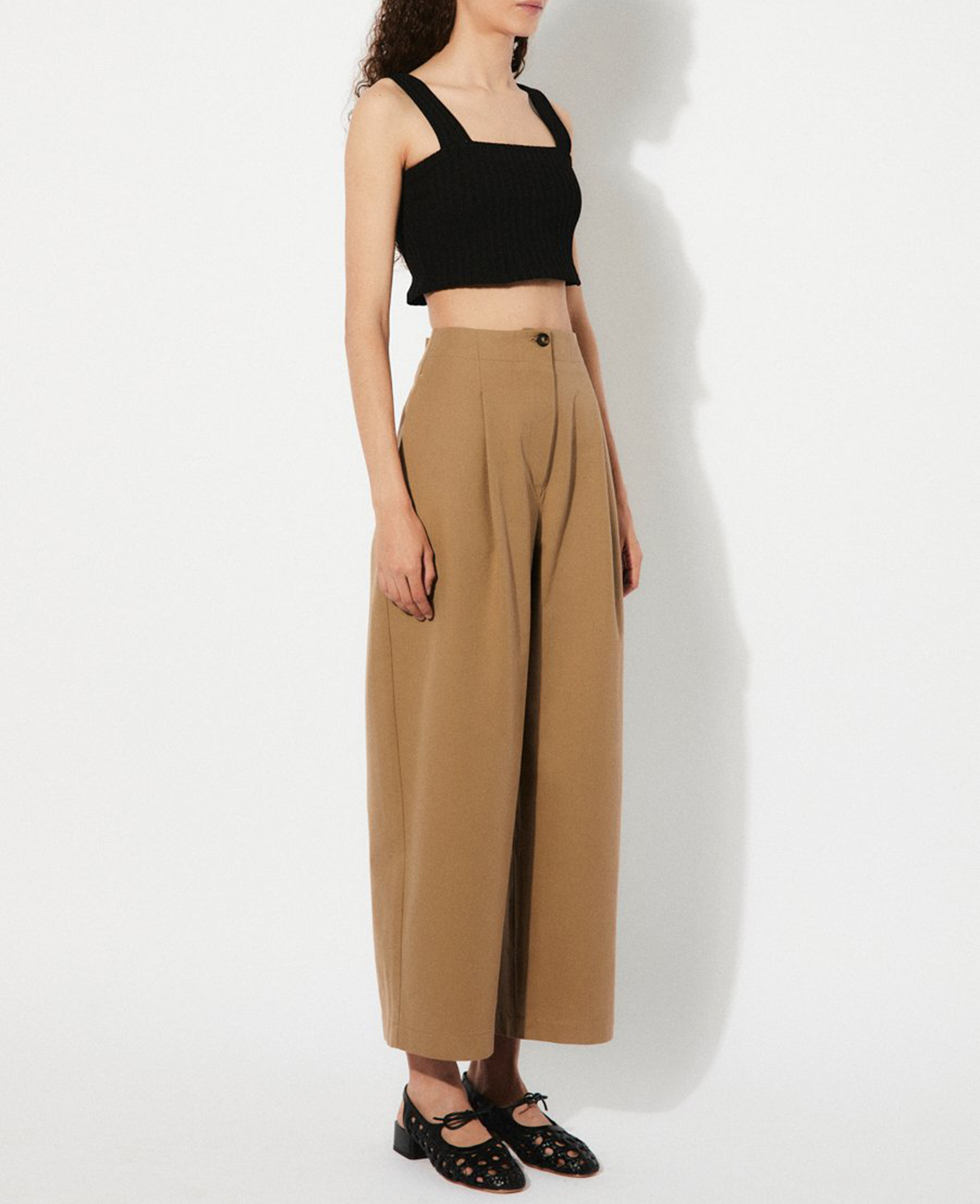 Pantalón ancho de algodón Marron