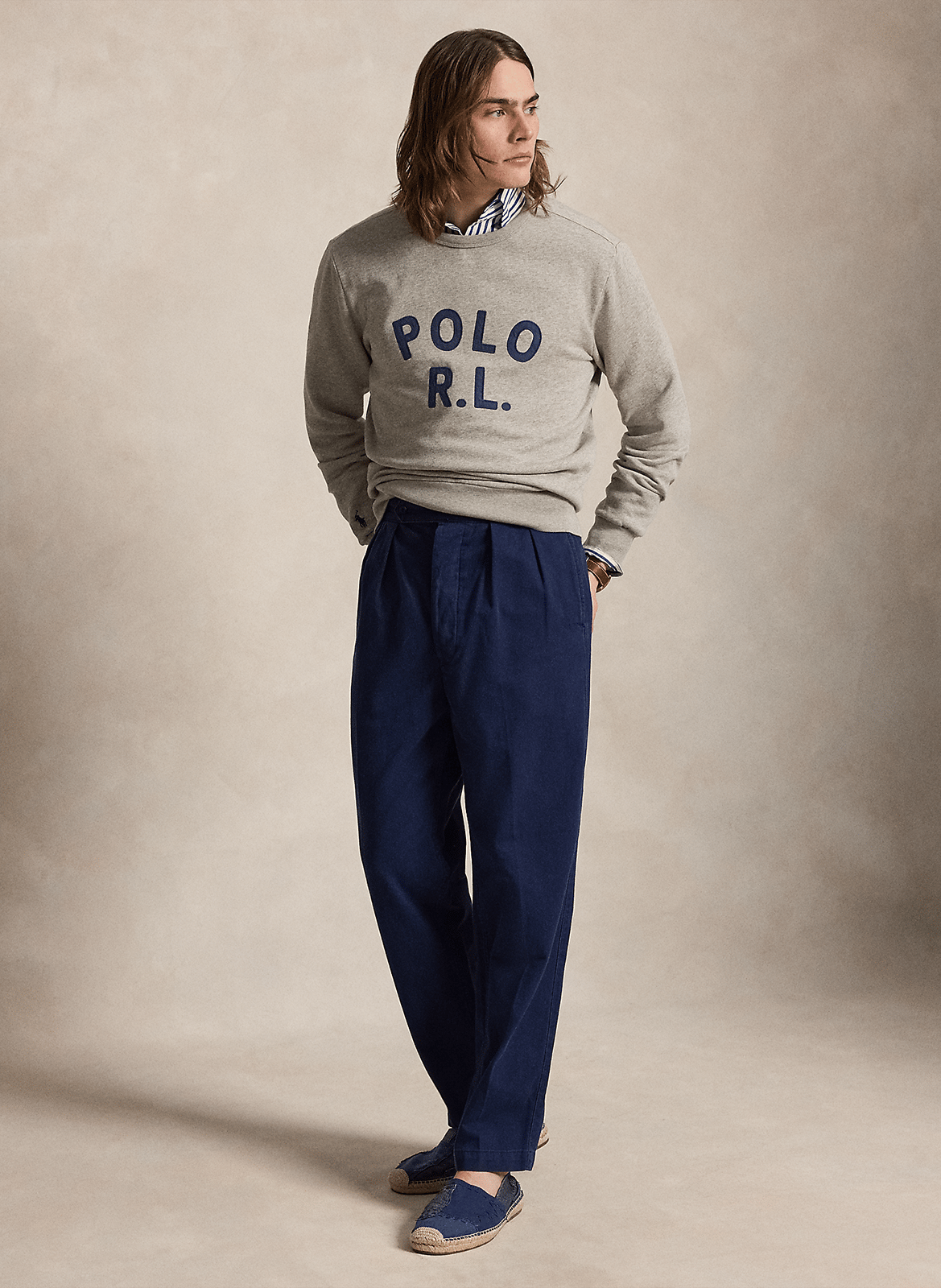 Straight-cut cotton-blend sweater with round neck POLO RALPH LAUREN Grey