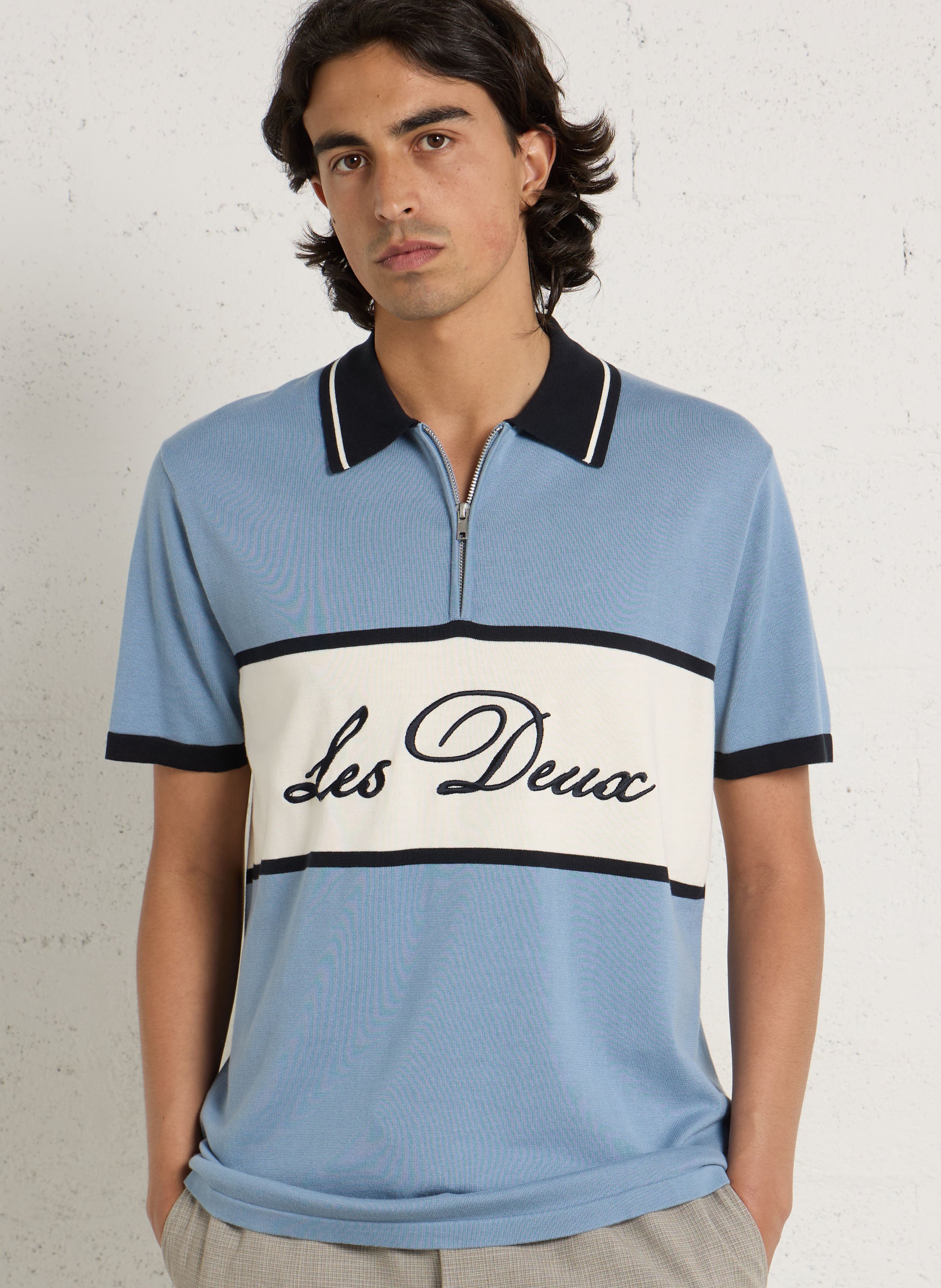 Gerader Baumwollpolo LES DEUX Blau