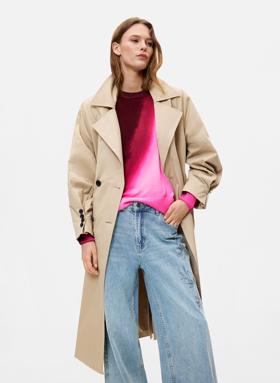 Long trench coat with removable hood DESIGUAL Brown