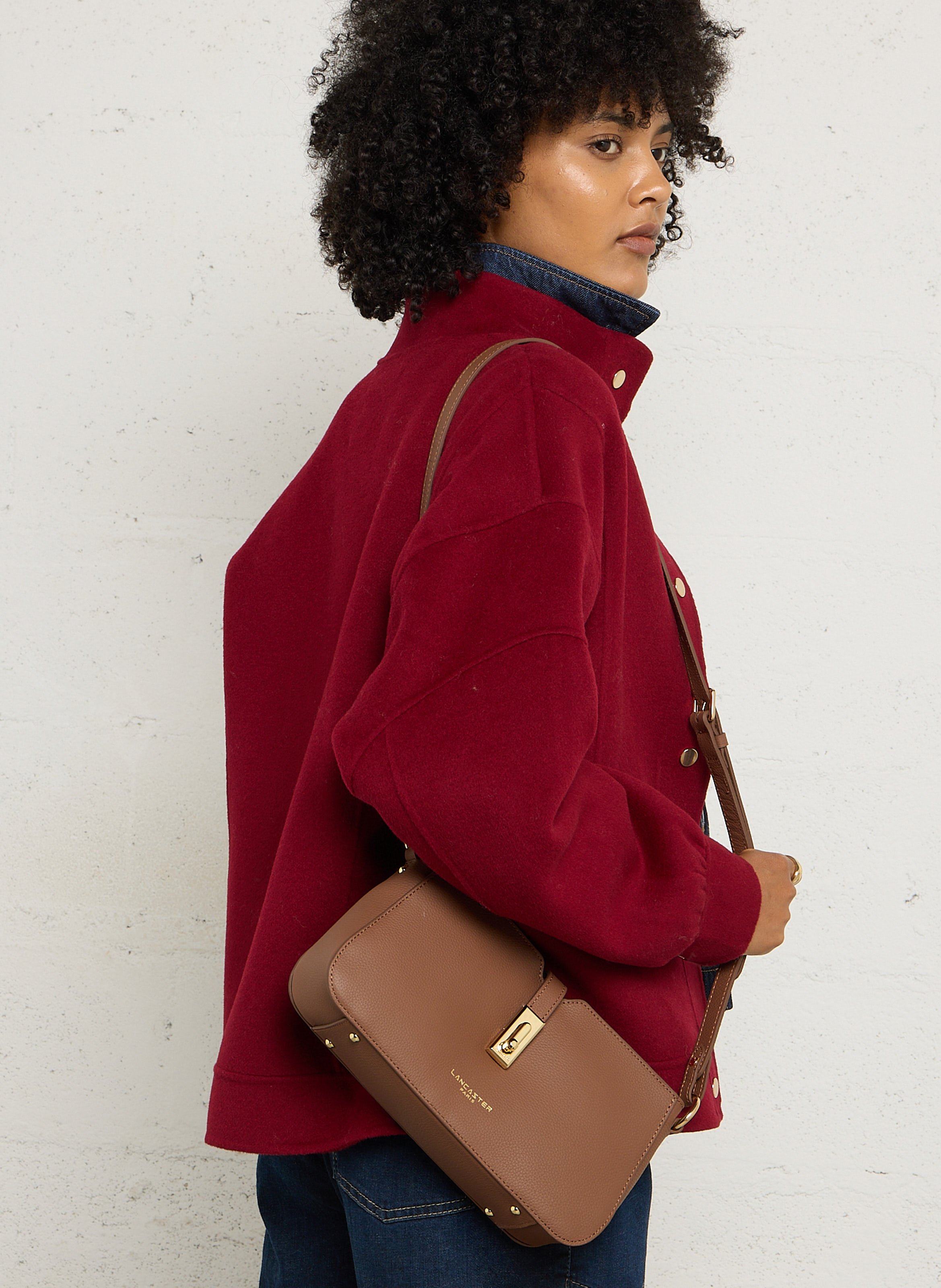 Sac à main rectangle en cuir de vachette LANCASTER PARIS Marron