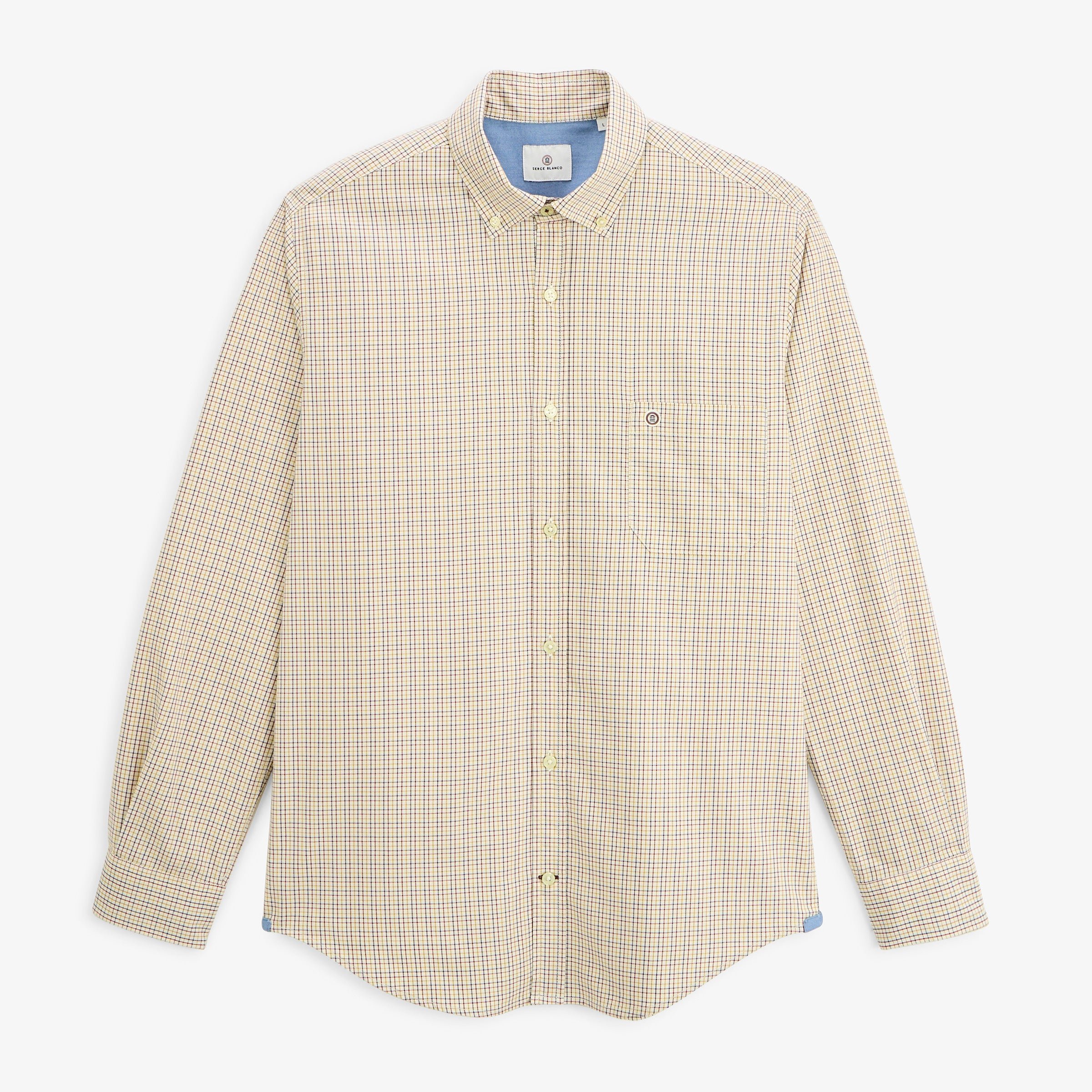 Long-sleeved shirt in mustard yellow cotton with small checks SERGE BLANCO Yellow
