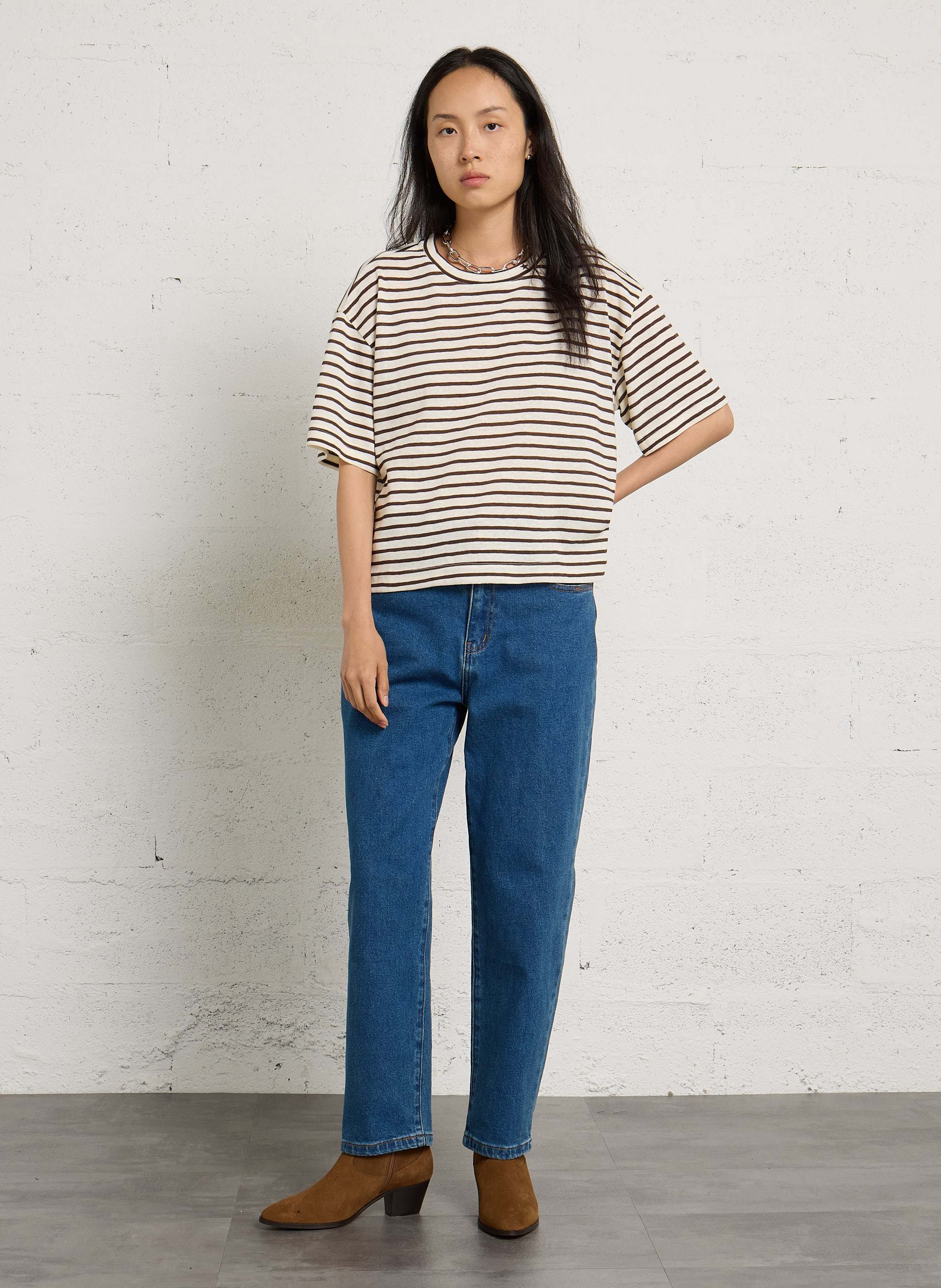 Gestreept T-shirt met ronde hals LA PETITE ETOILE Bruin