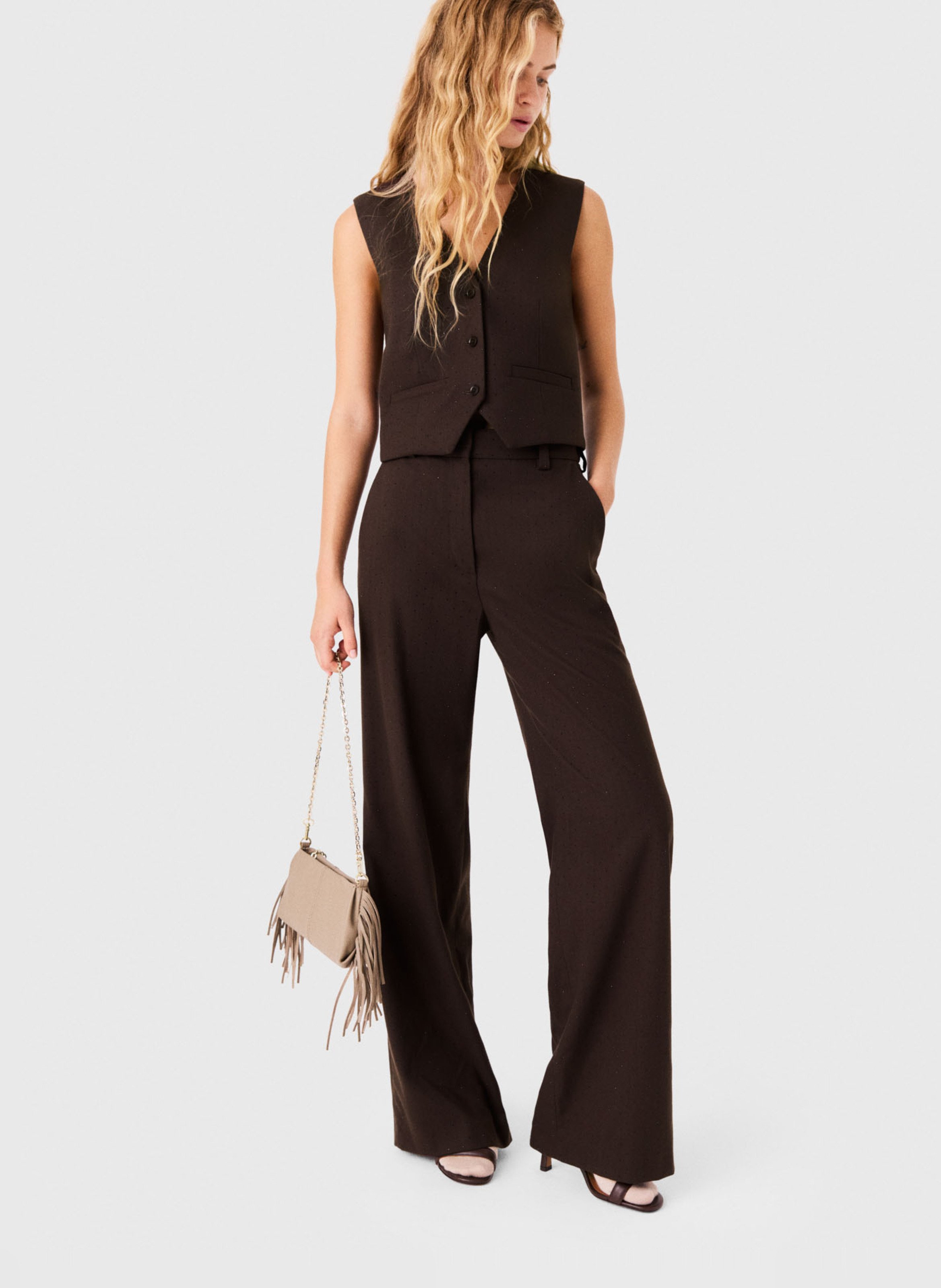 Wijde broek met hoge taille MAJE Bruin