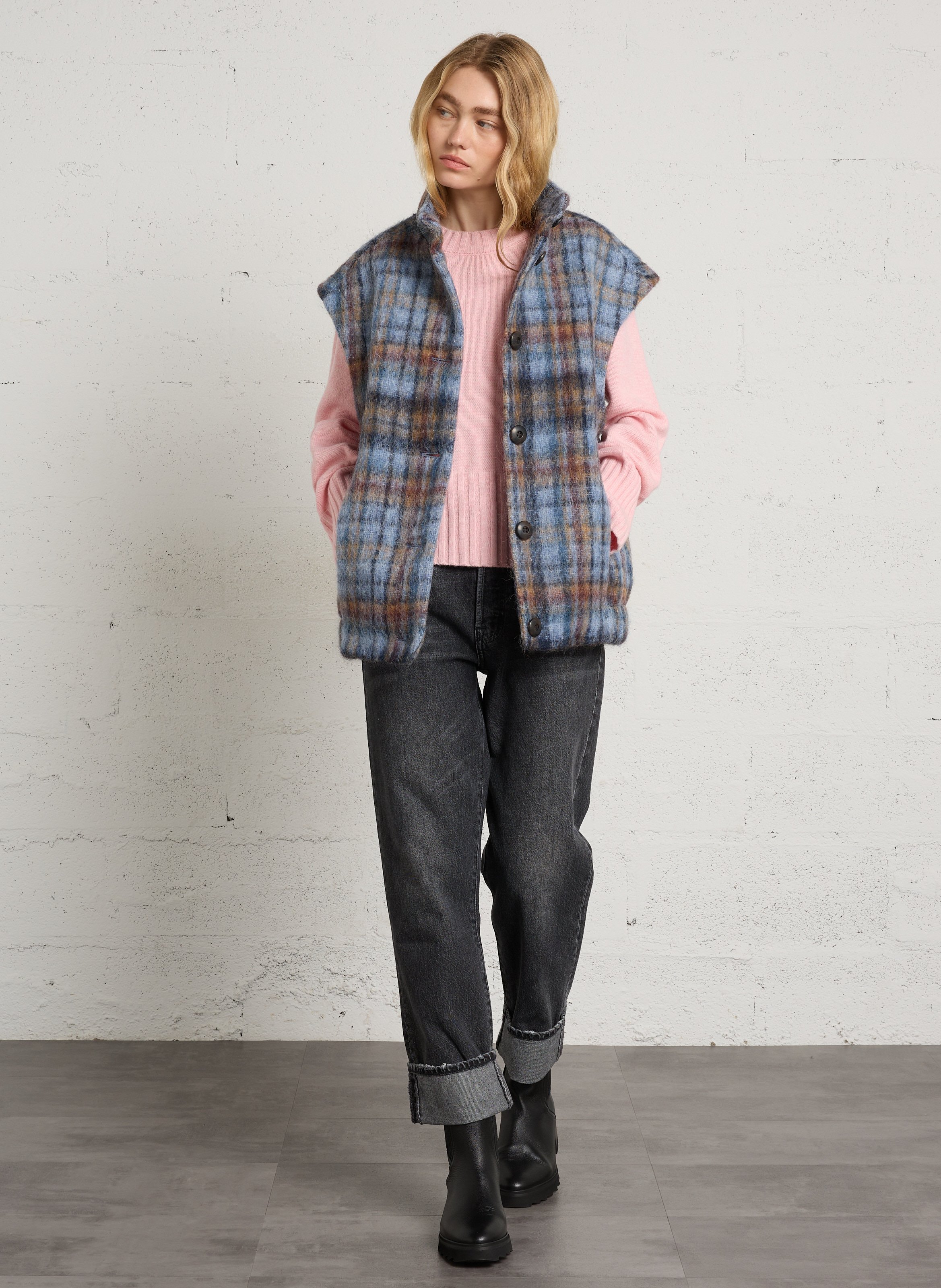 Manteau col montant à carreaux MAISON 123 Bleu