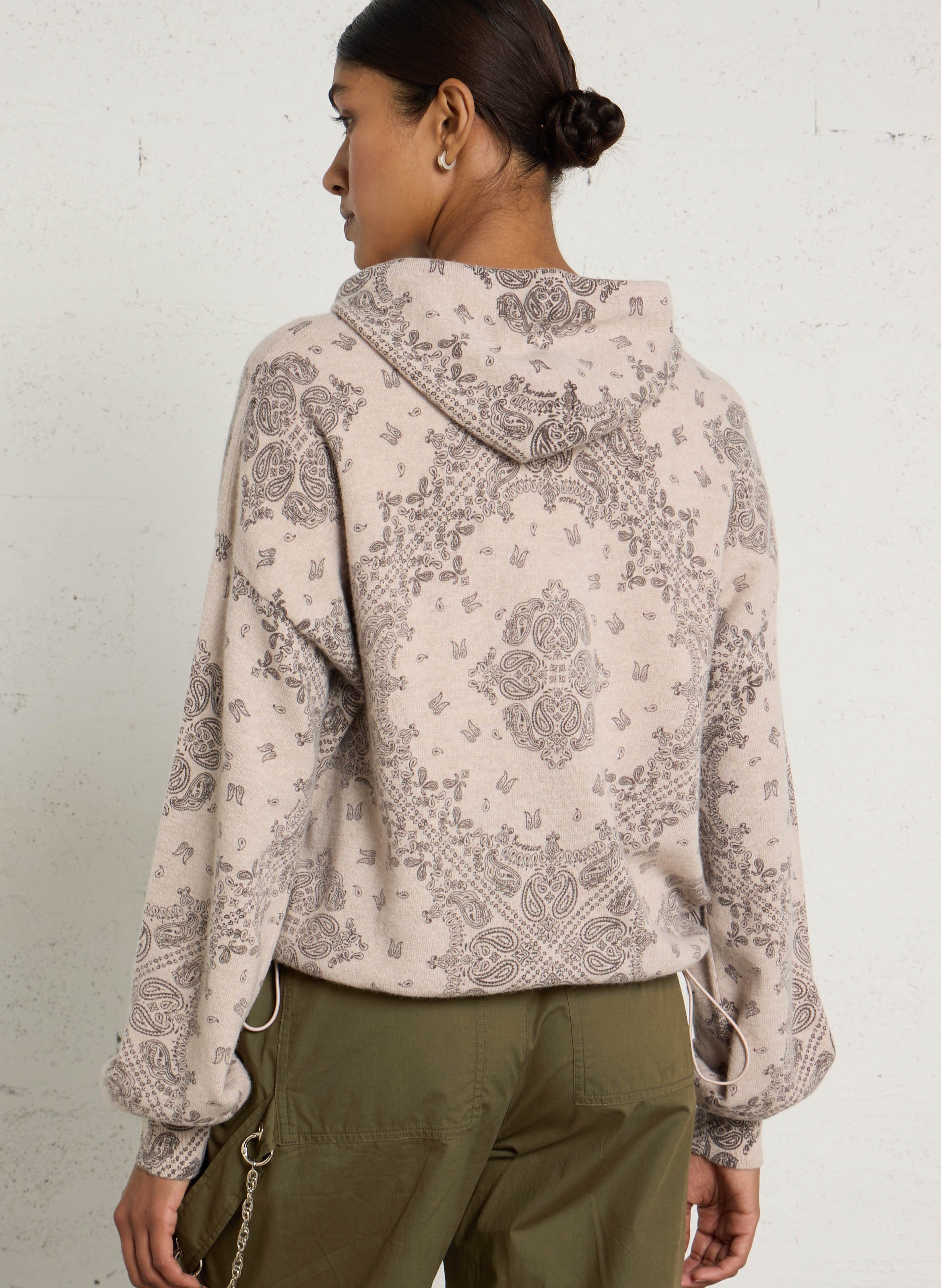 Hooded cardigan with bandana print BERENICE Beige