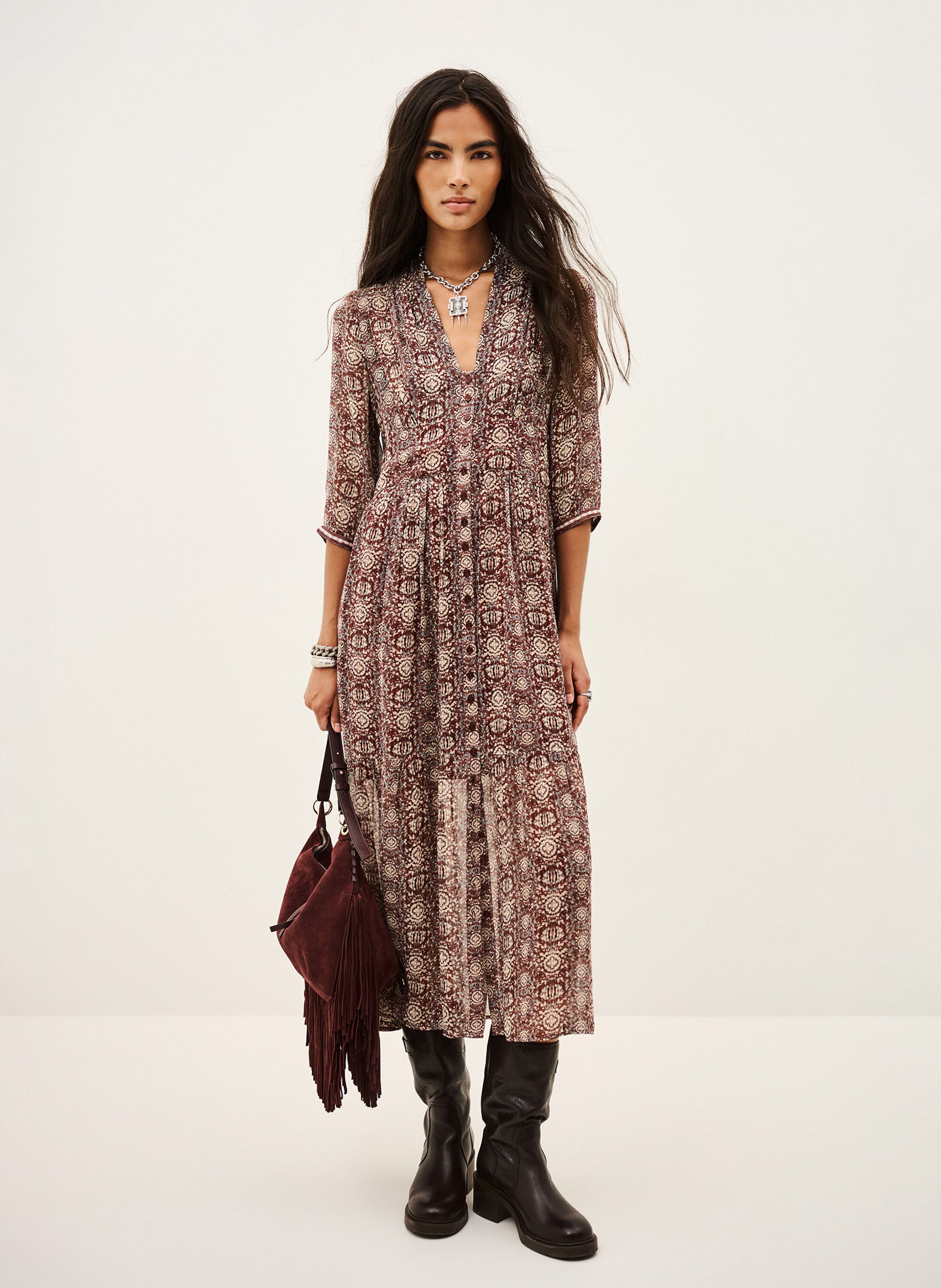 Robe longue cintrée imprimée BA&SH Prune