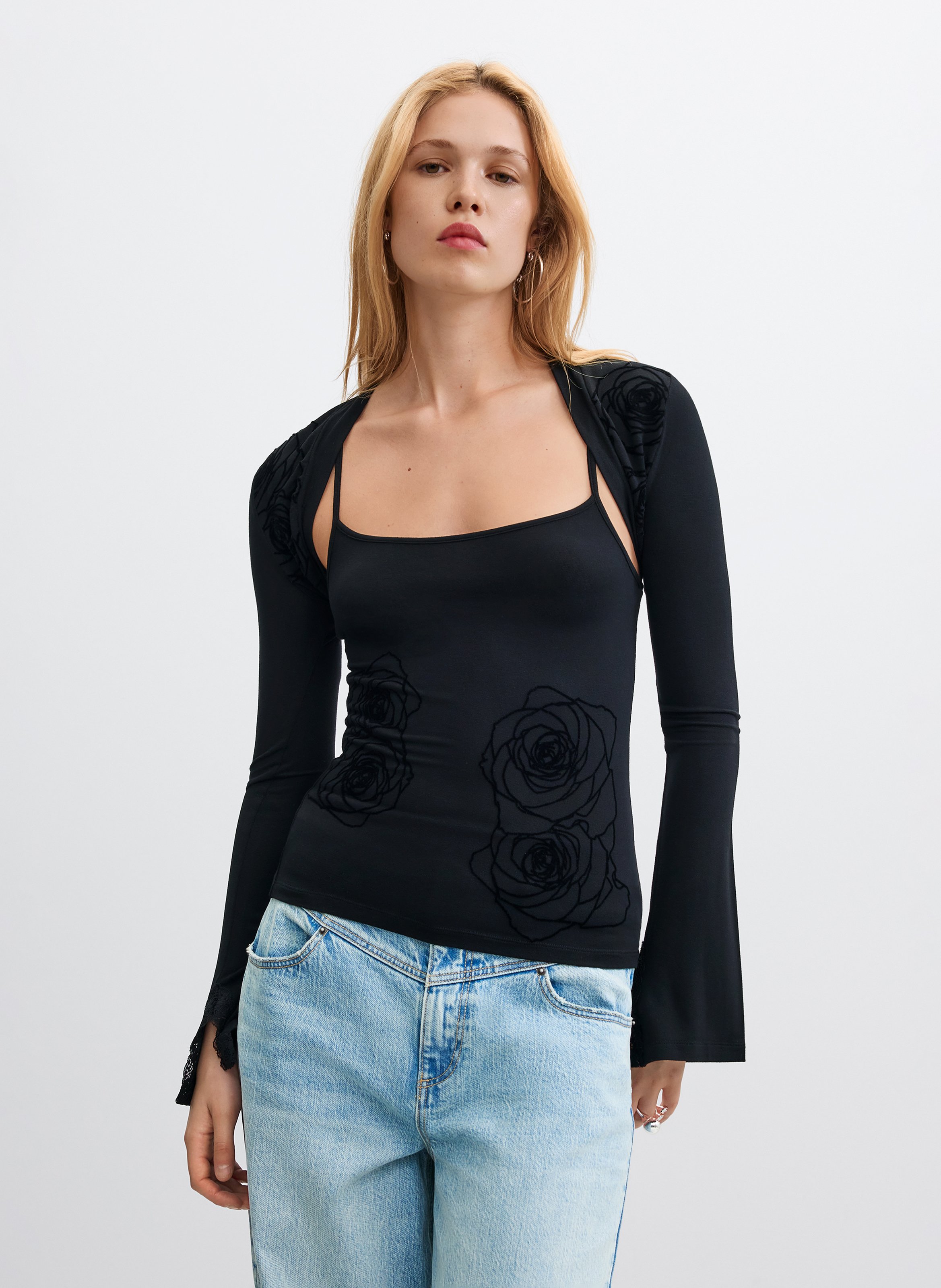 Aansluitende top met bandjes en effen gilet DESIGUAL Zwart