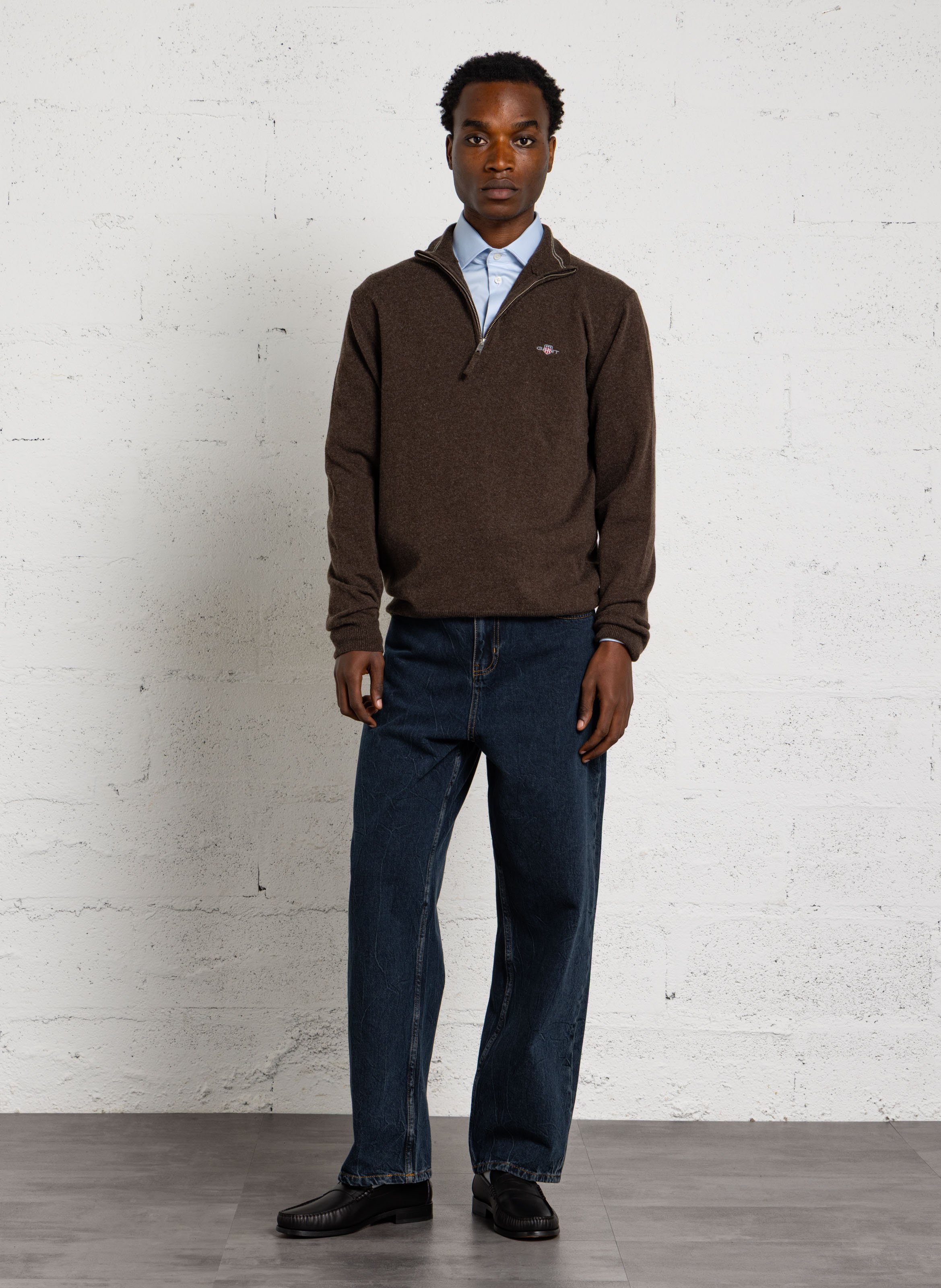 Pull droit col montant zippé en laine | Marron GANT Homme