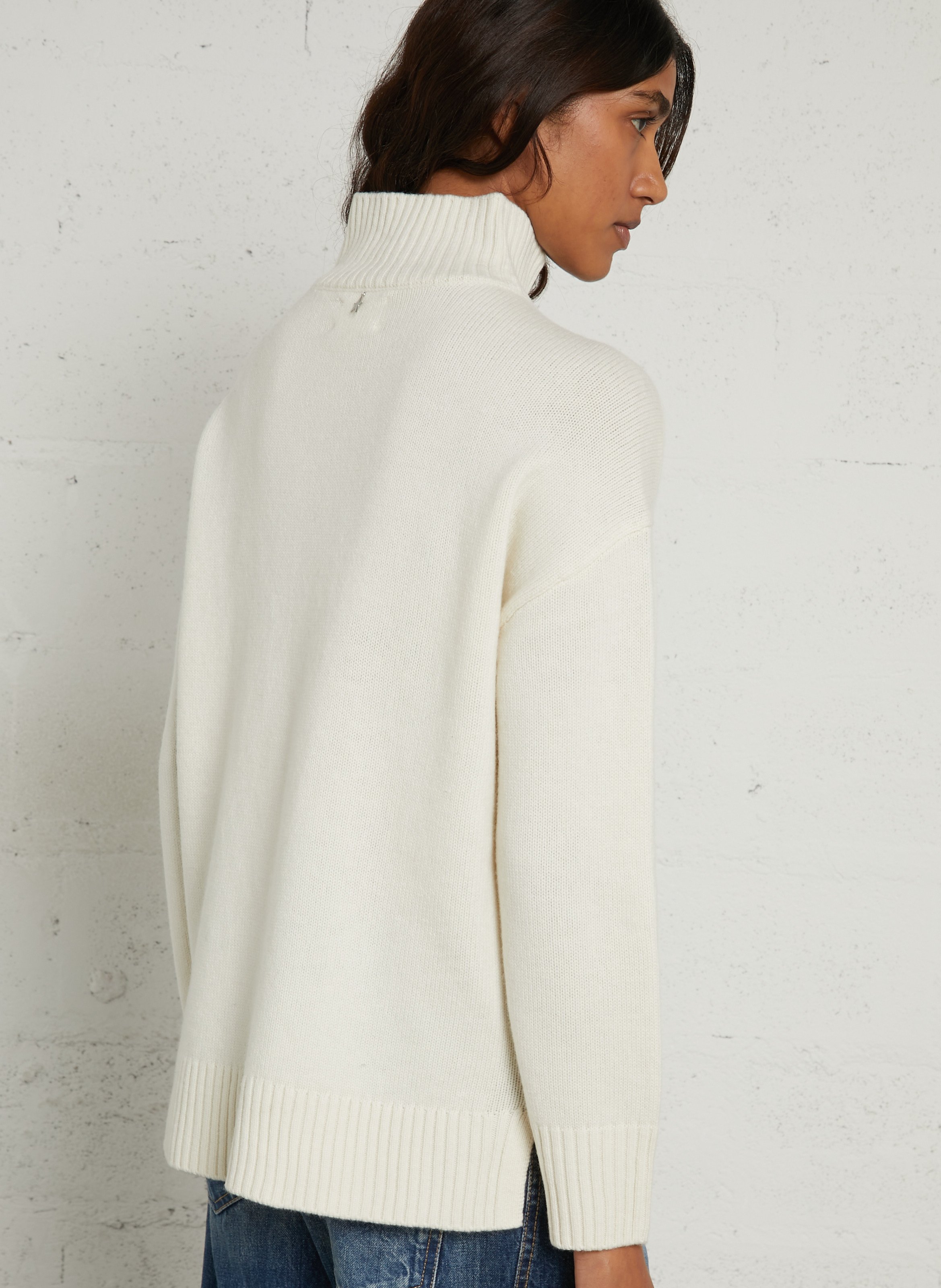 Pull droit col montant en laine SUD EXPRESS Blanc
