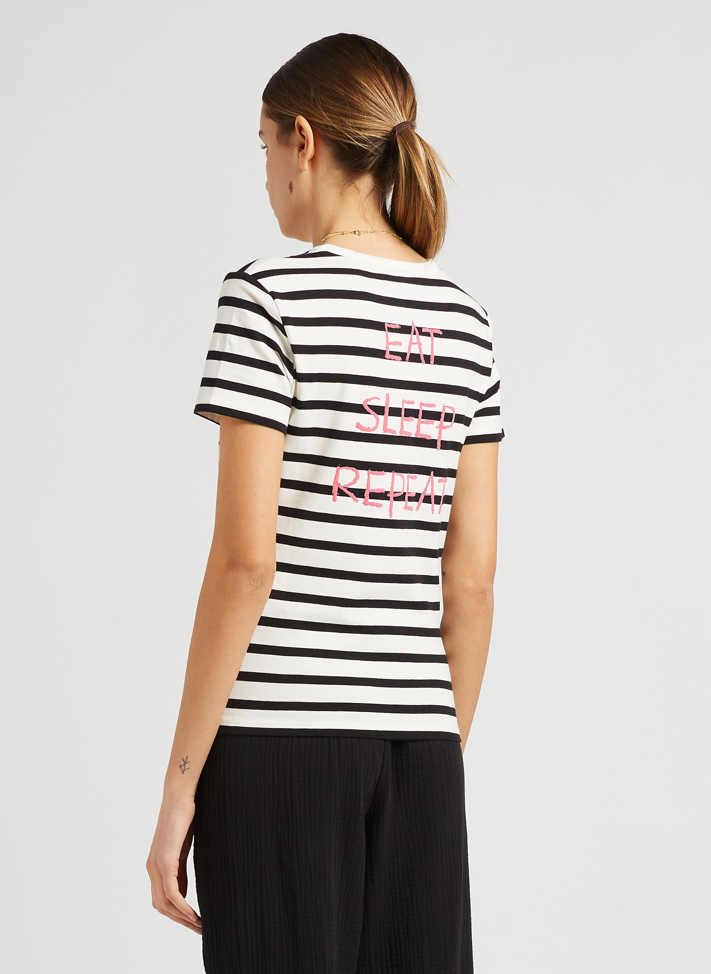 Tee-shirt col rond à rayures brodé en coton mélangé  MAX&amp;Co. Rayé