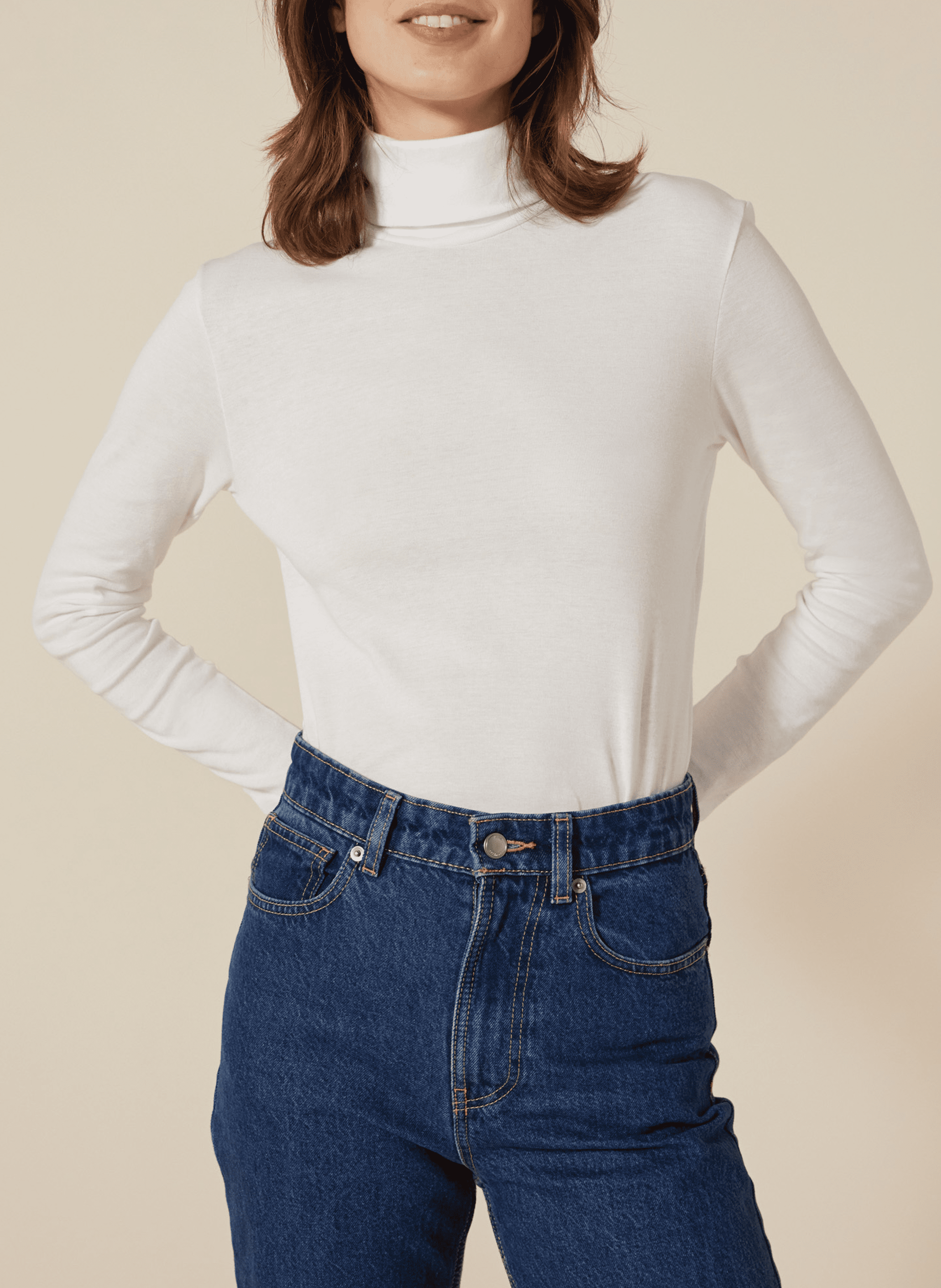 Tee-shirt col roulé en coton PETIT BATEAU Blanc