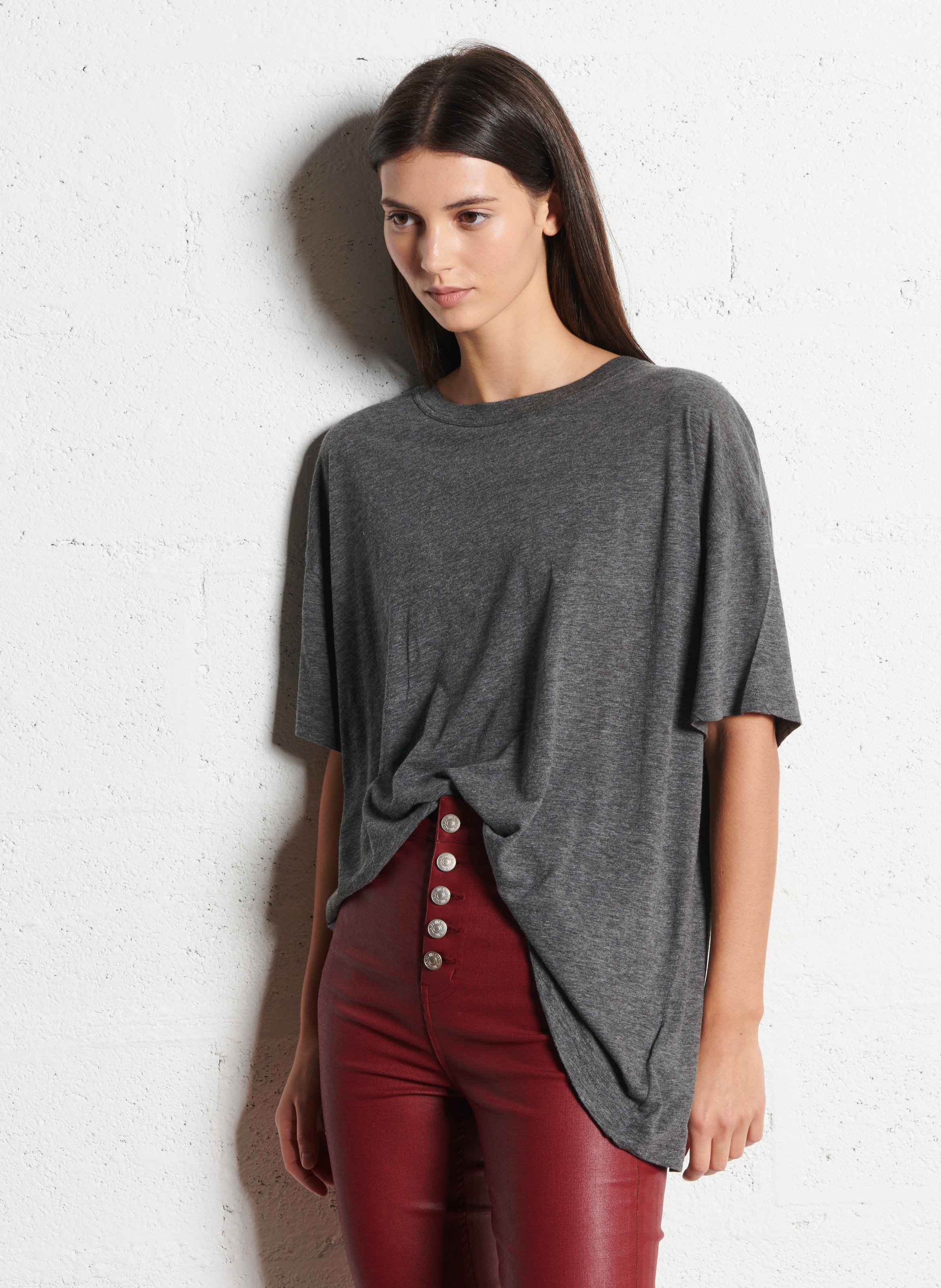 Loose-fit long-sleeved cotton and cashmere T-shirt with round neck AMERICAN VINTAGE Grey