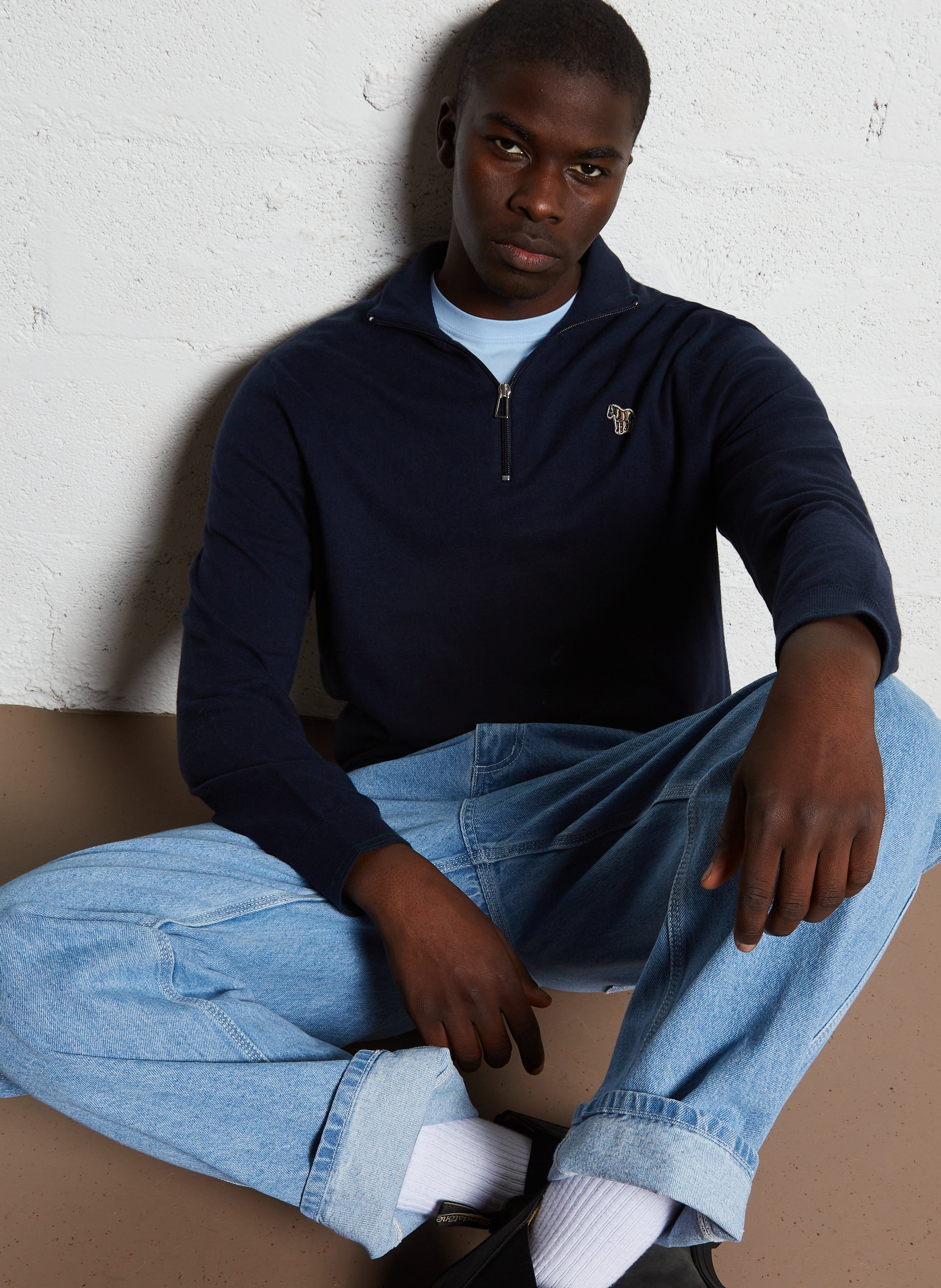 Cotton-blend high-neck zipped sweater PAUL SMITH Blue