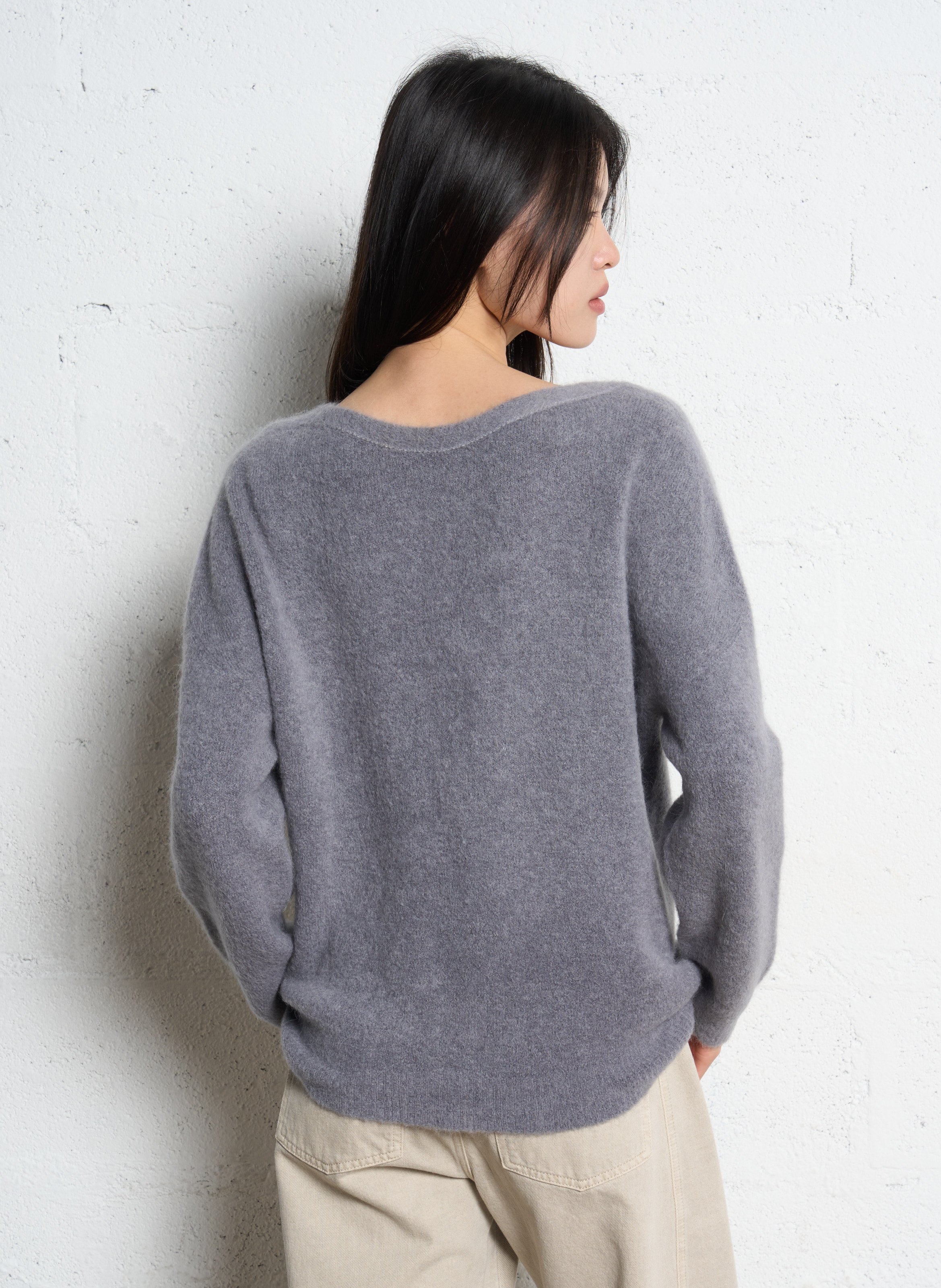 V-neck Wool Blend Vest with Front and Back Panels IKKS Grey