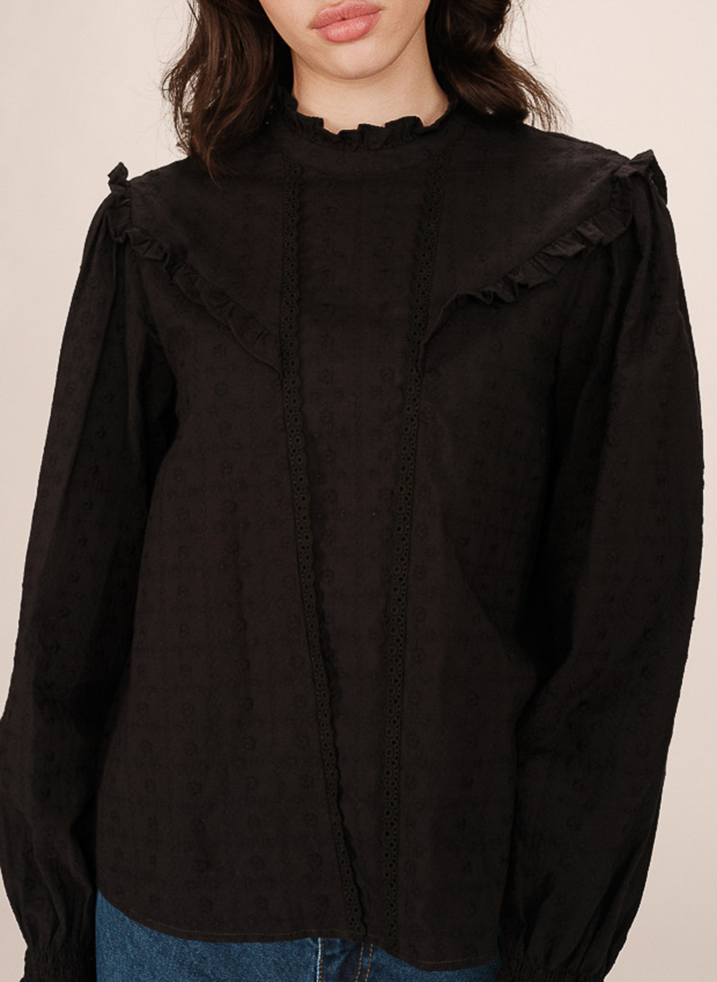 Blouse col victorien en coton GRACE ET MILA Noir