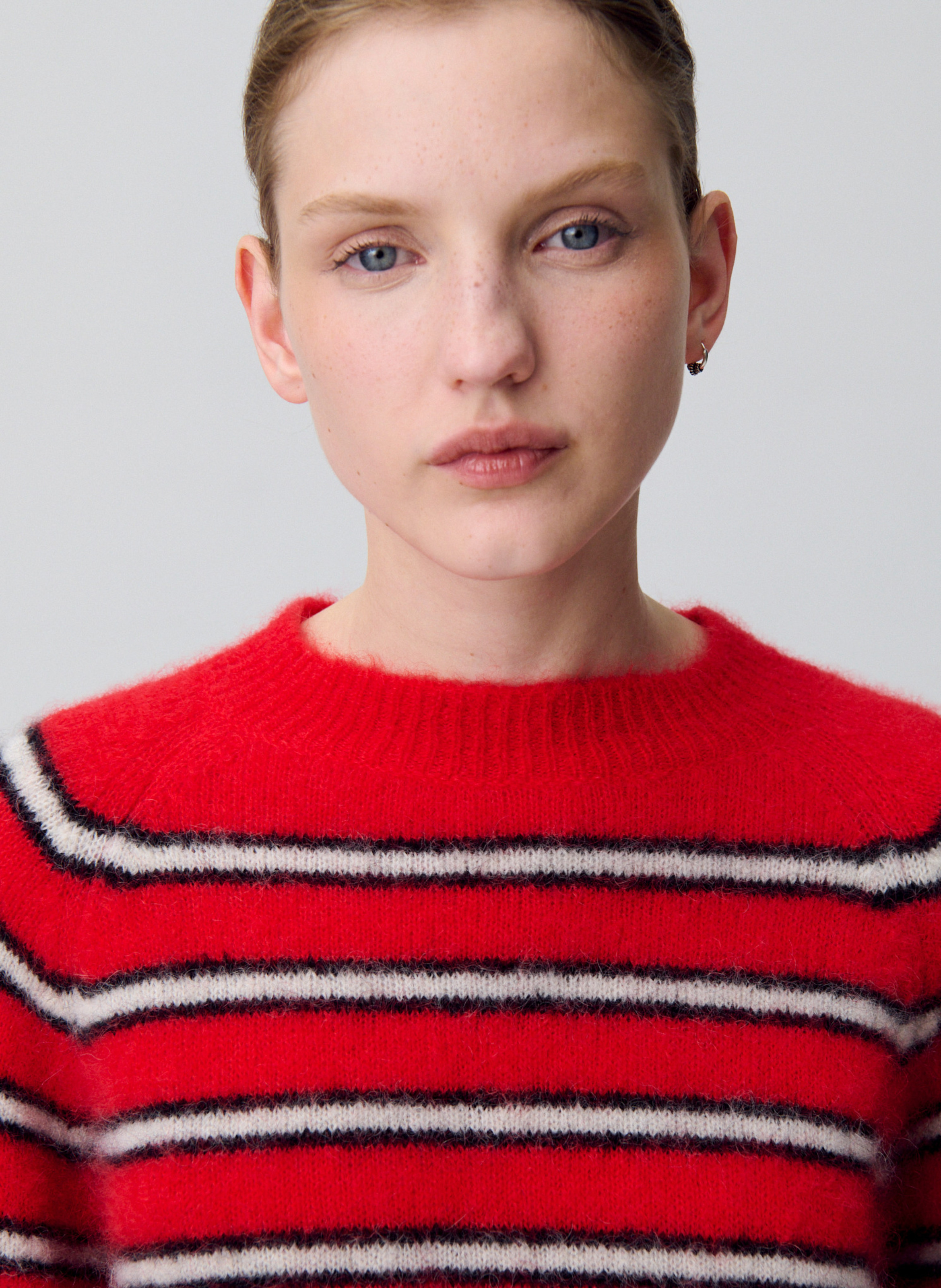 Pull ample col rond rayé en mohair mélangé CLAUDIE PIERLOT Rouge