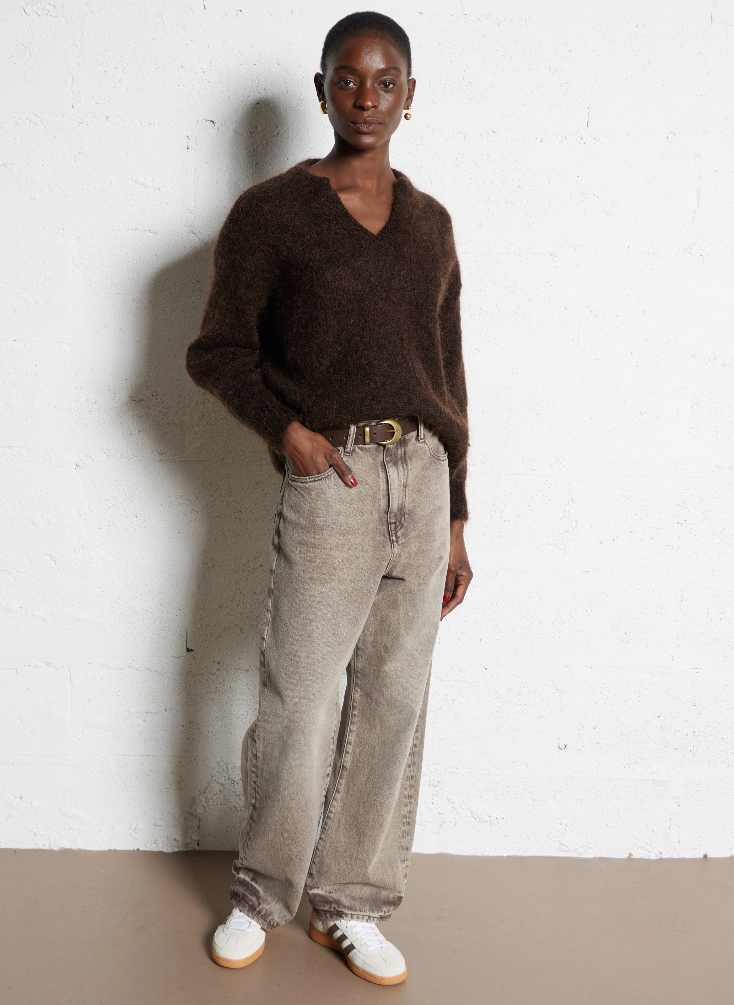 Oversized turtleneck sweater in mixed wool DES PETITS HAUTS Brown
