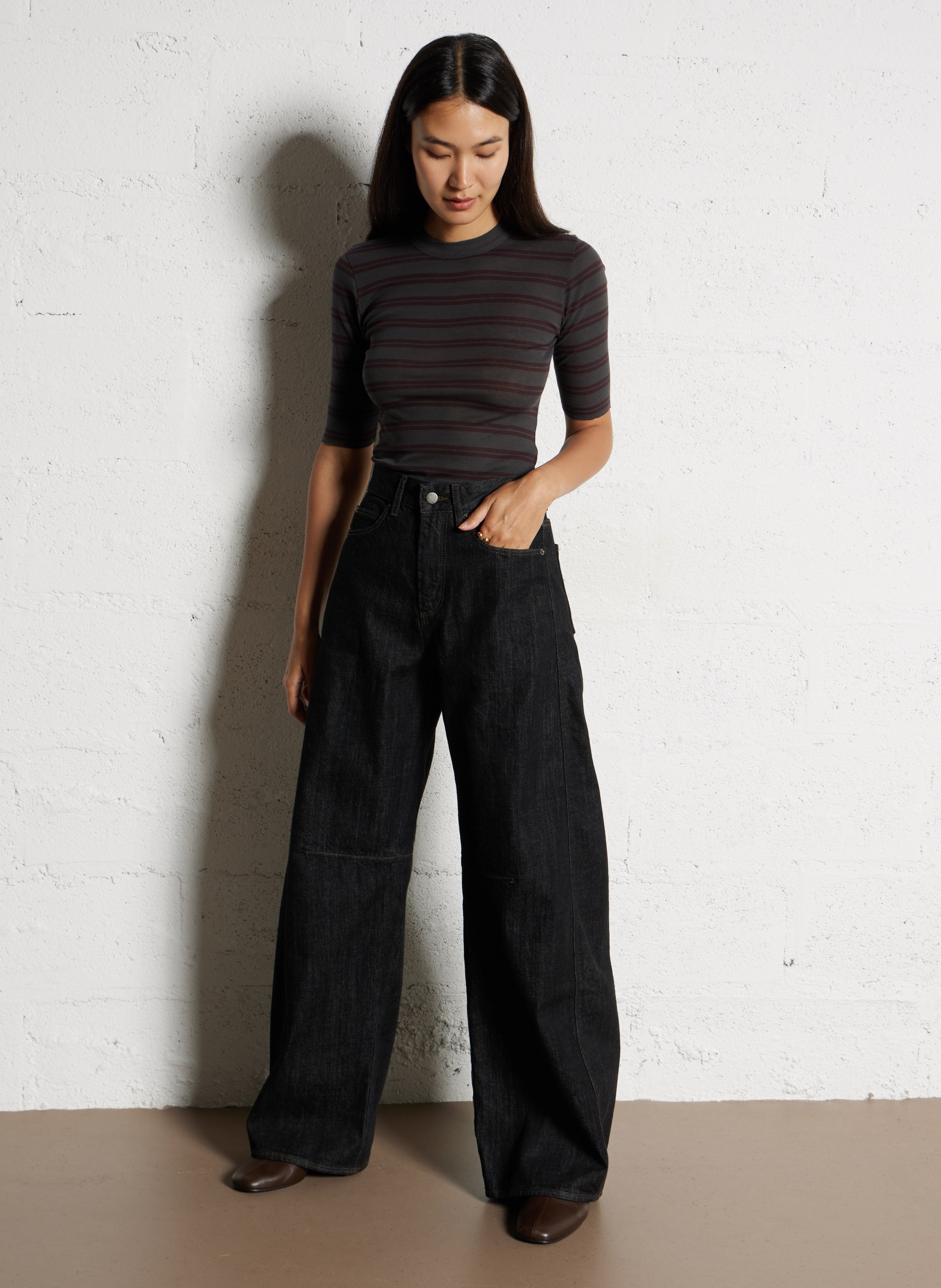Raw wide-leg jeans Black