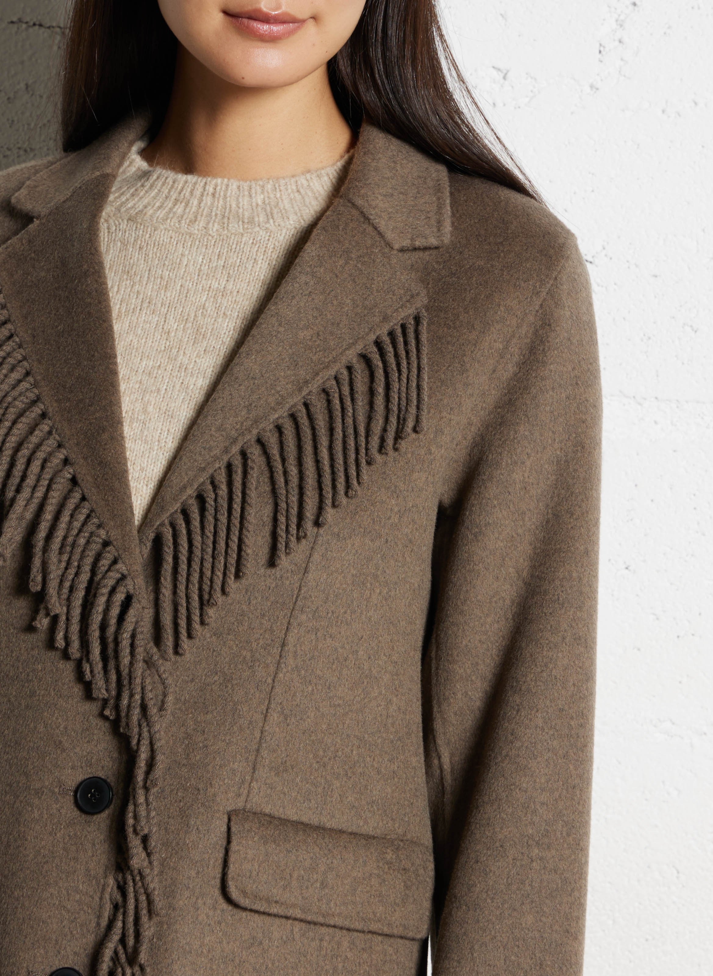 Manteau tailleur à franges en laine mélangée HARTFORD Marron