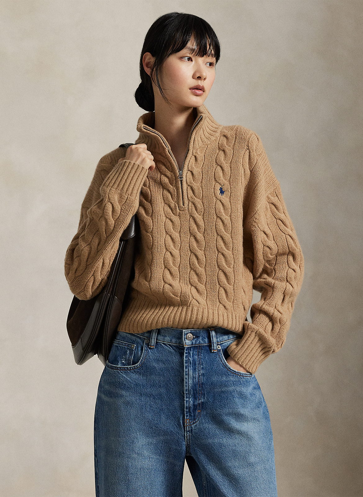 Pull col montant en laine et en cachemire POLO RALPH LAUREN Beige