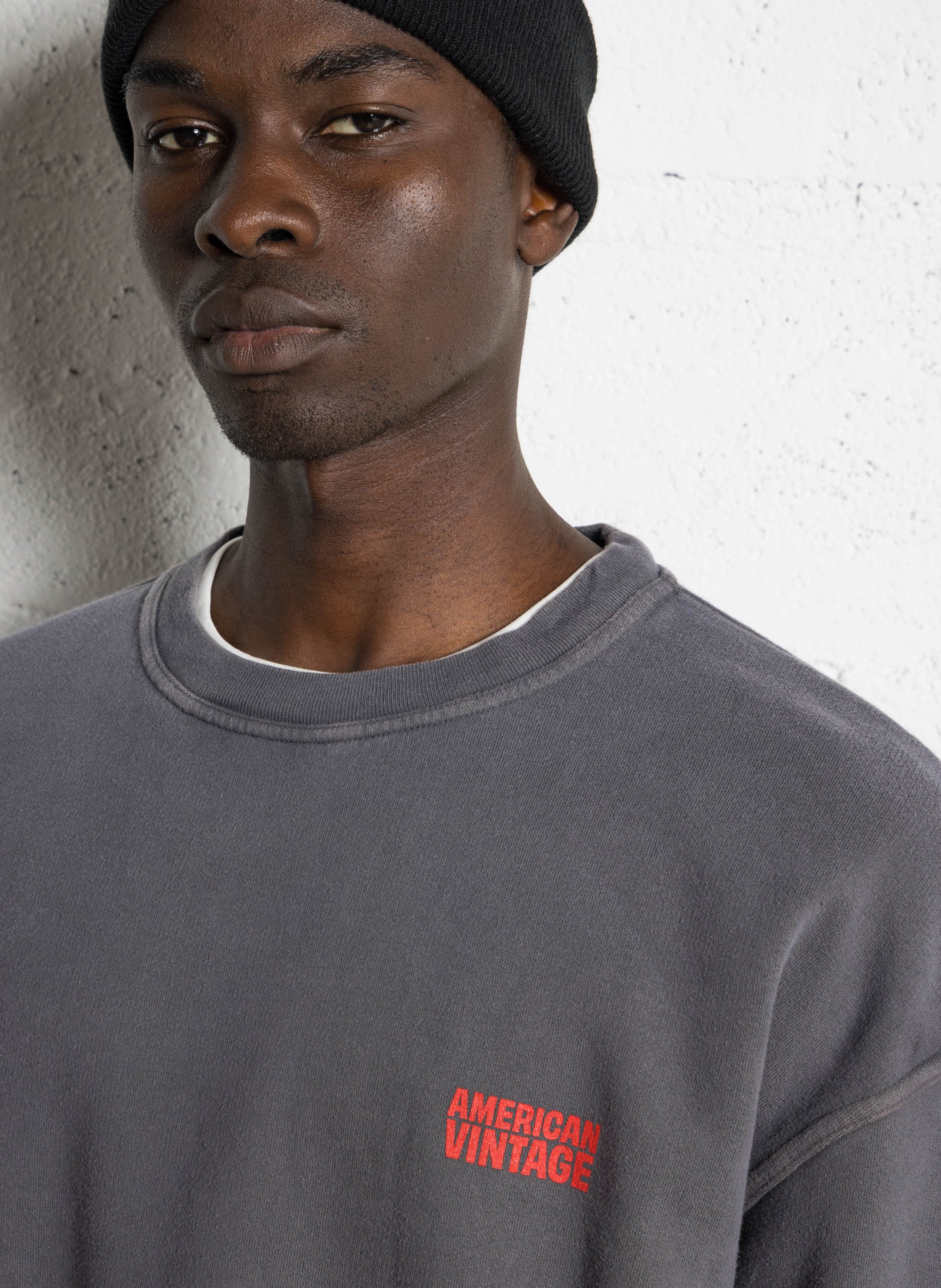 Straight-cut cotton round-neck sweater AMERICAN VINTAGE Grey