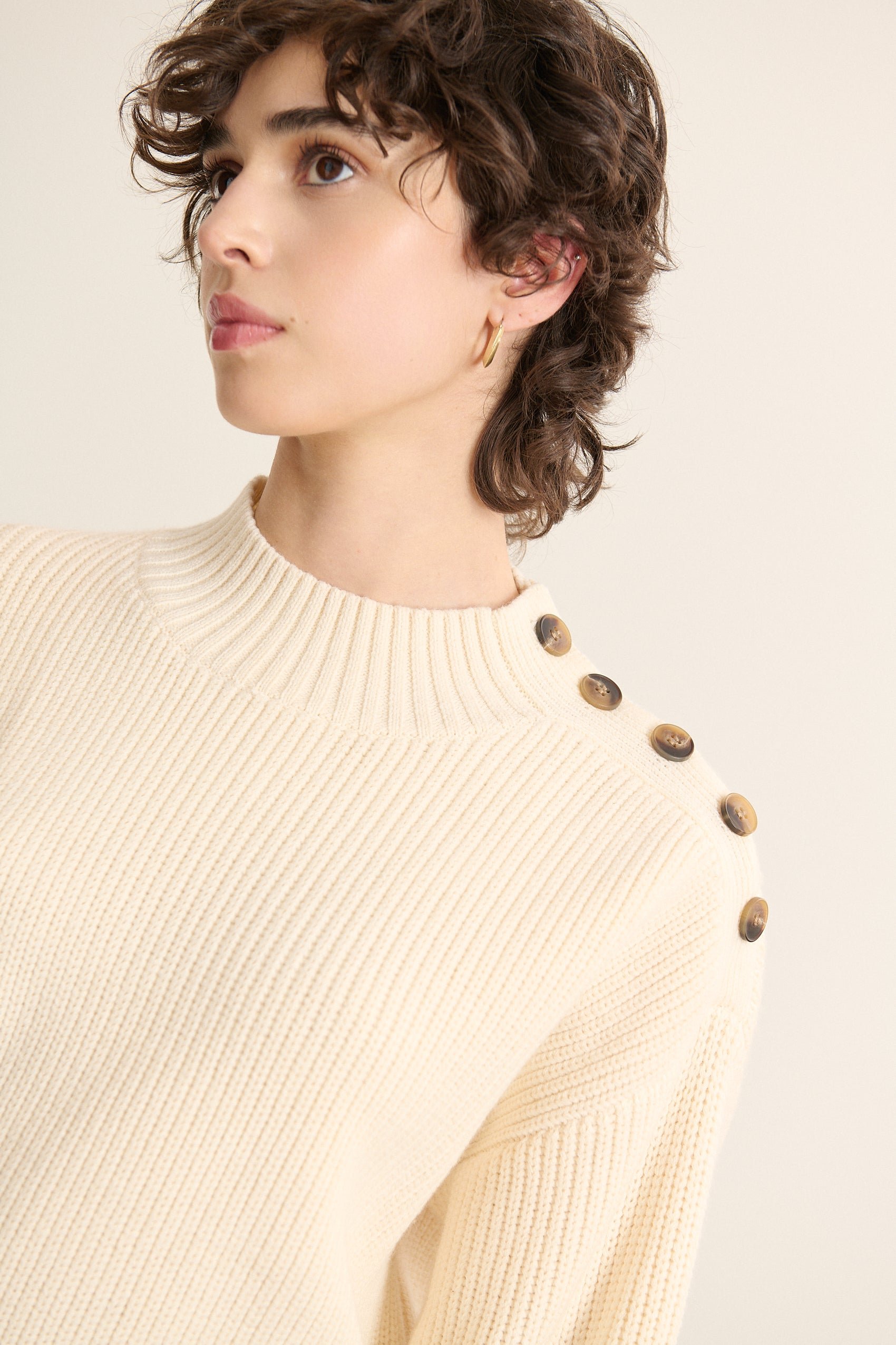 V-neck cardigan with puff sleeves GARANCE PARIS White