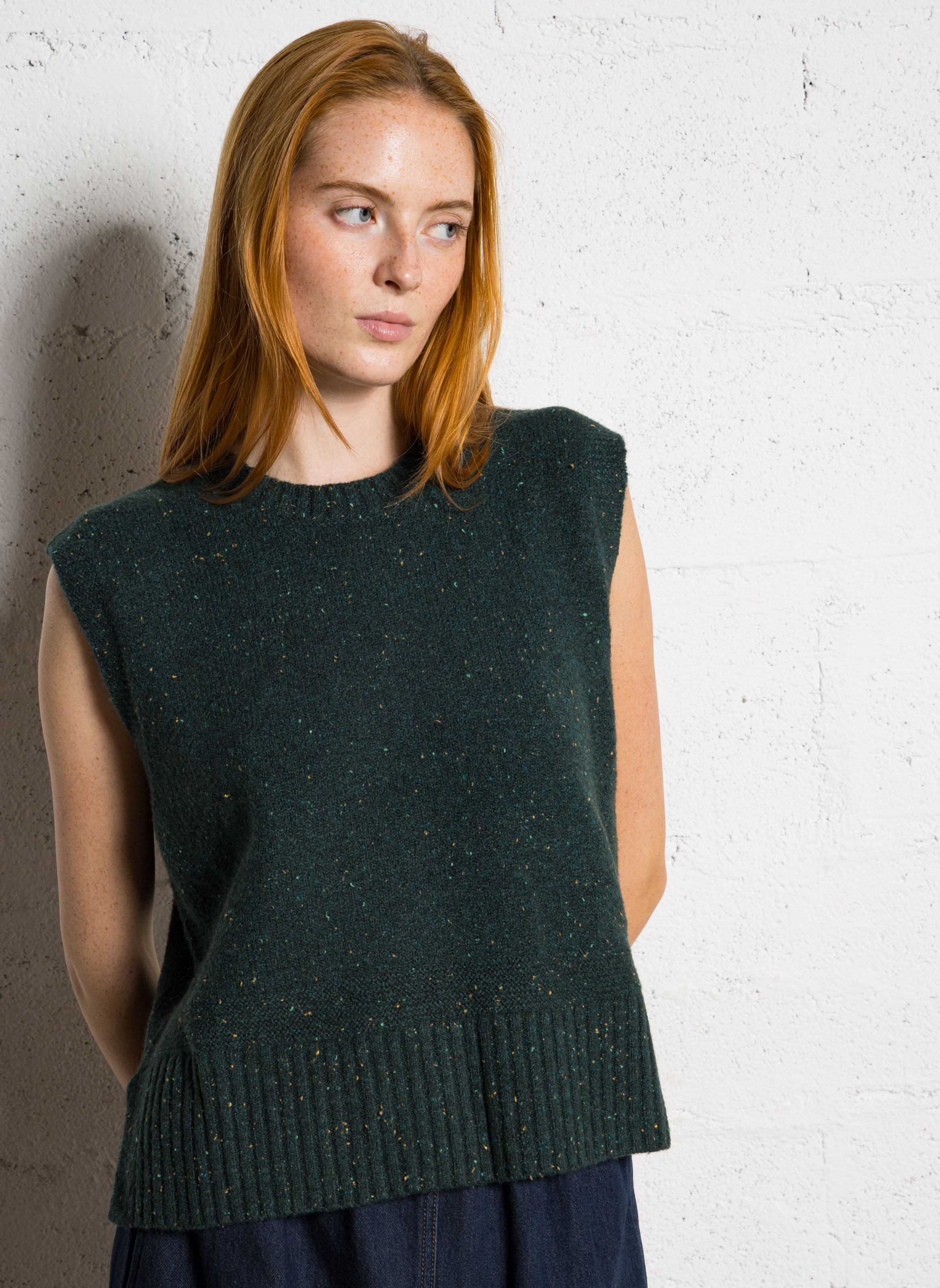Pull col rond sans manches moucheté  MAISON 123 Vert