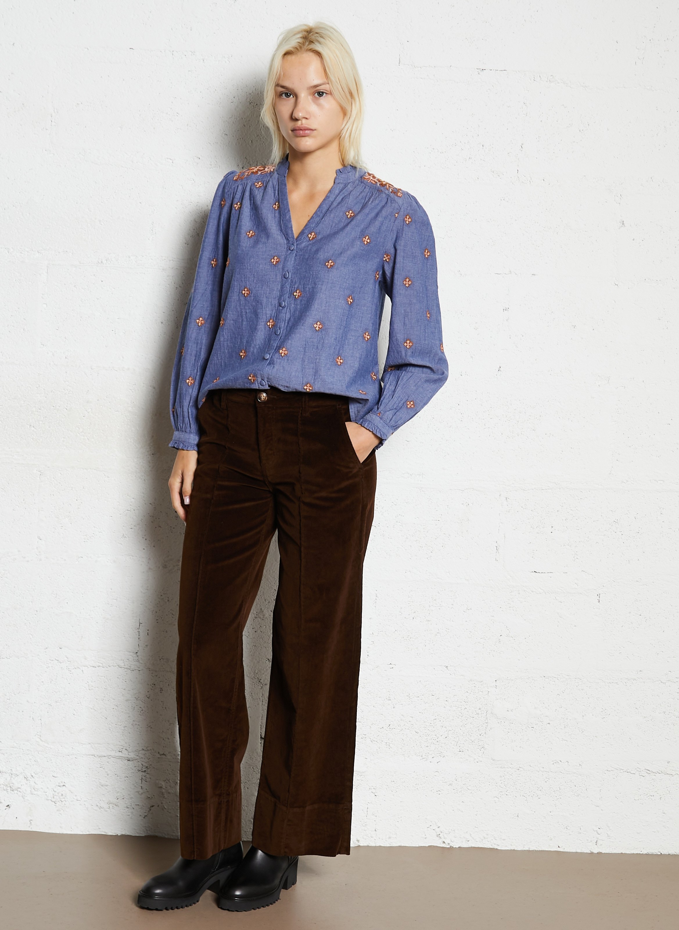 Blouse col v en jean  LA PETITE ETOILE Bleu