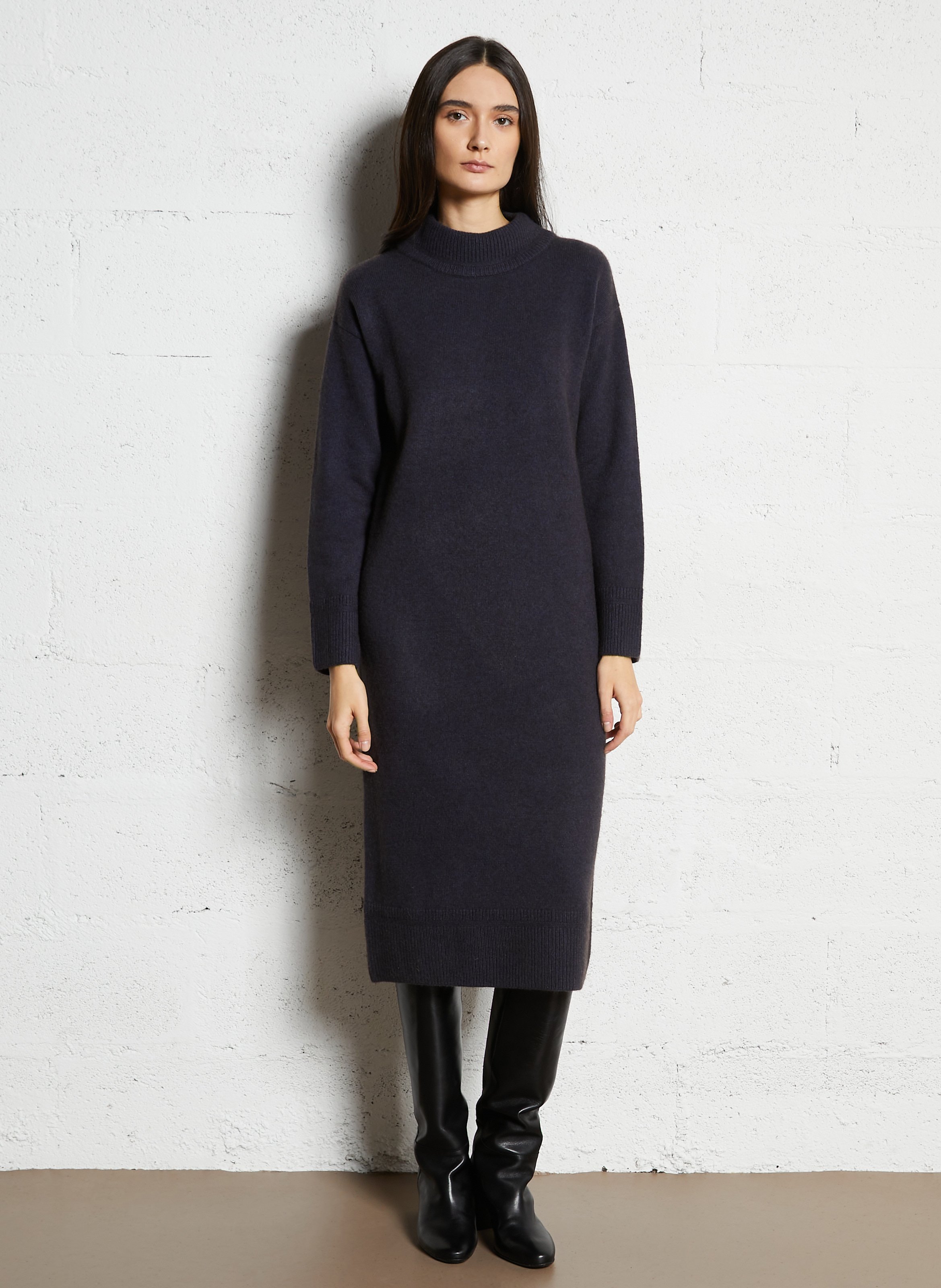 Straight high-neck wool sweater dress MAISON 123 Blue