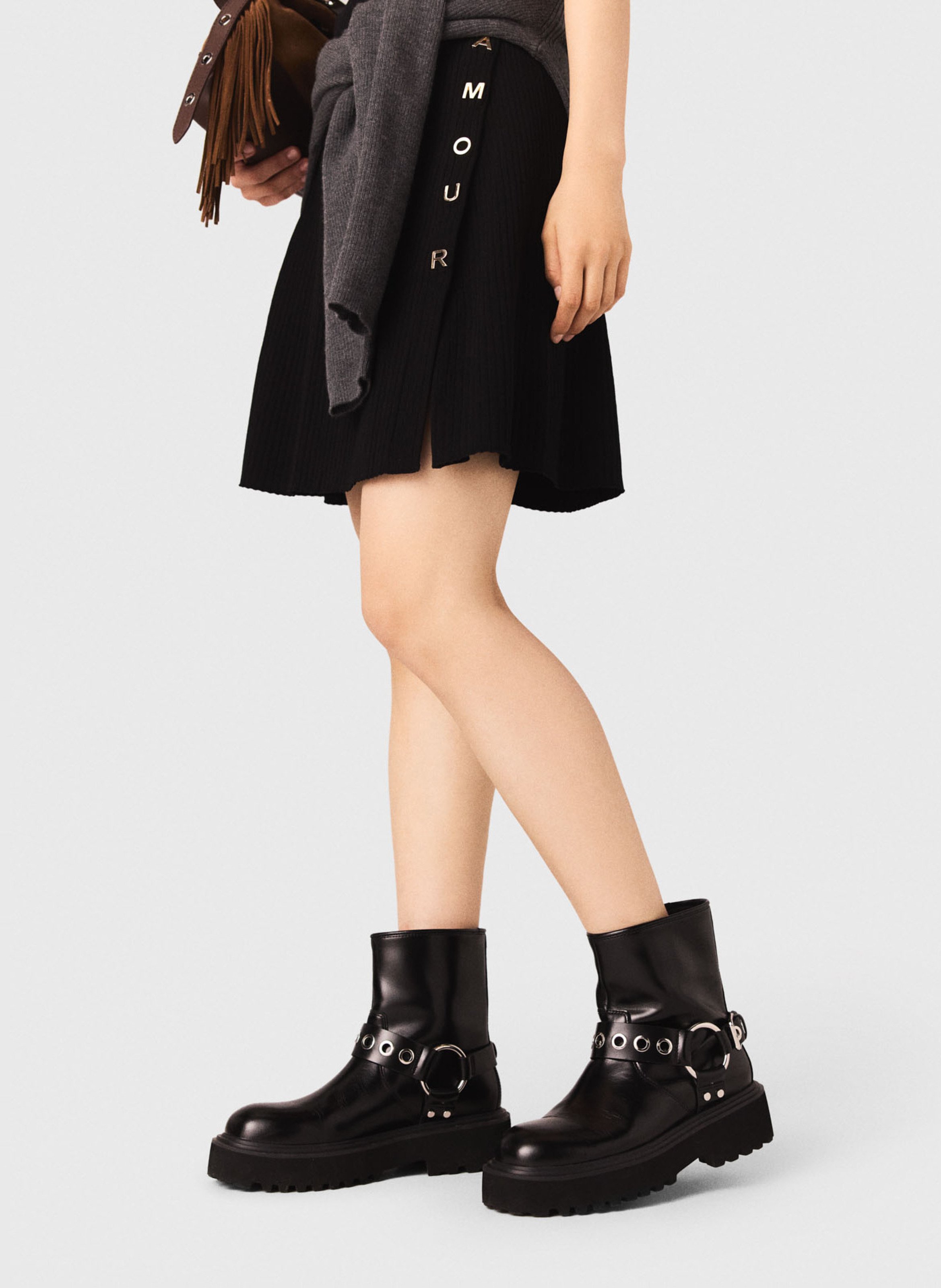 Biker ankle boots with buckles in leather MAJE Black