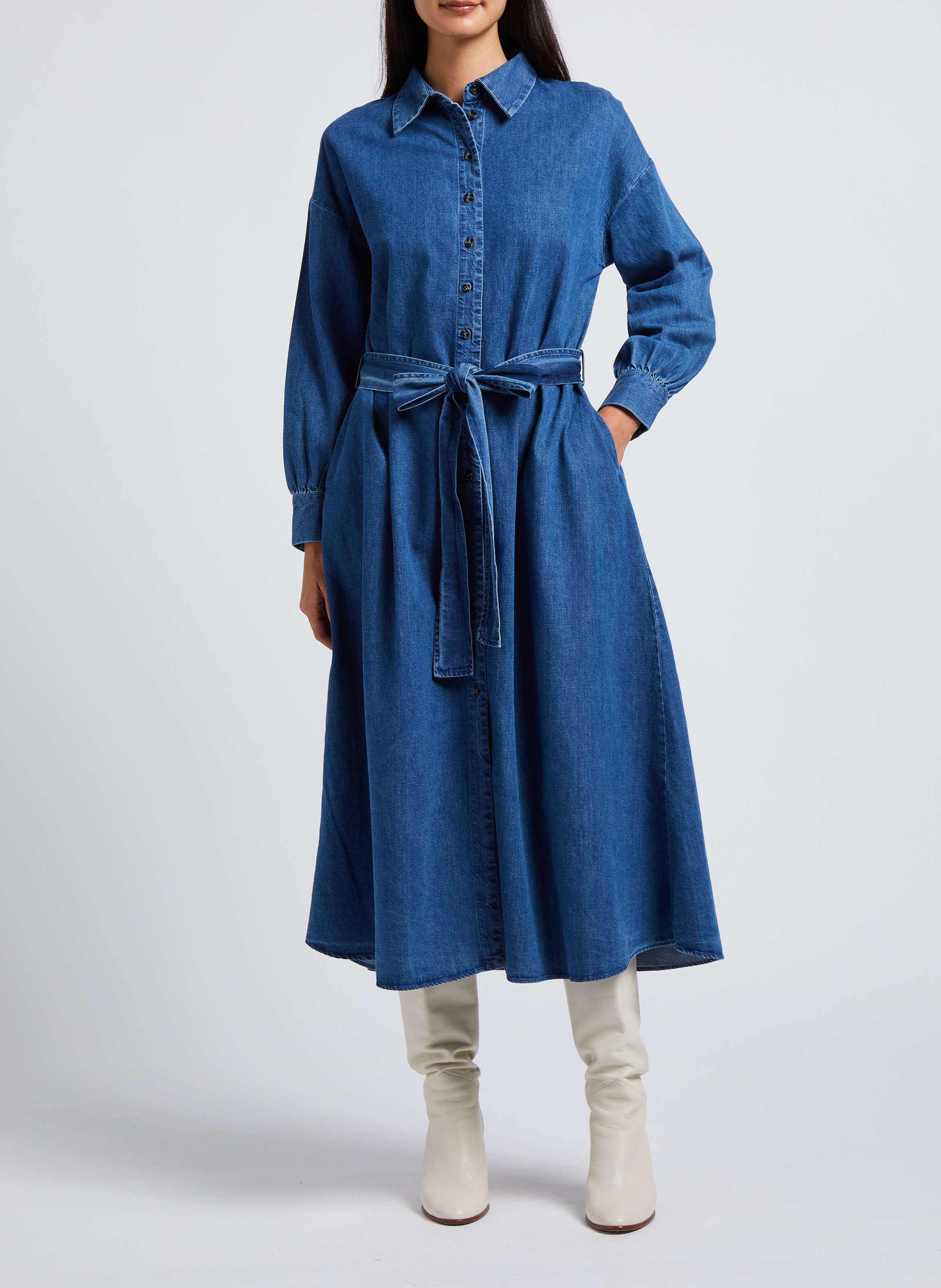 Langes Hemdkleid aus Baumwolle RITA ROW Blau