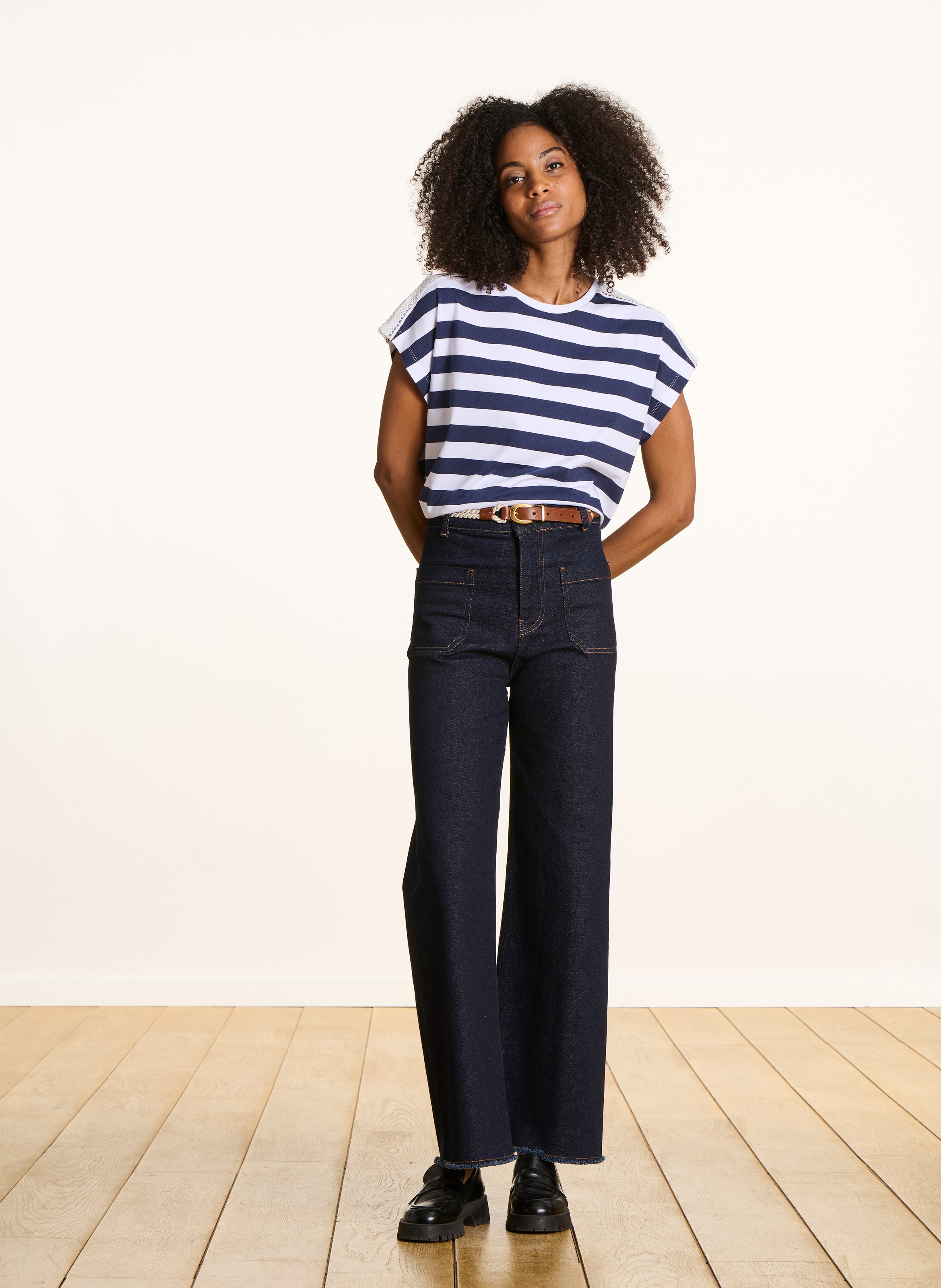 Tee-shirt droit col rond en coton rayé LA FEE MARABOUTEE Bleu