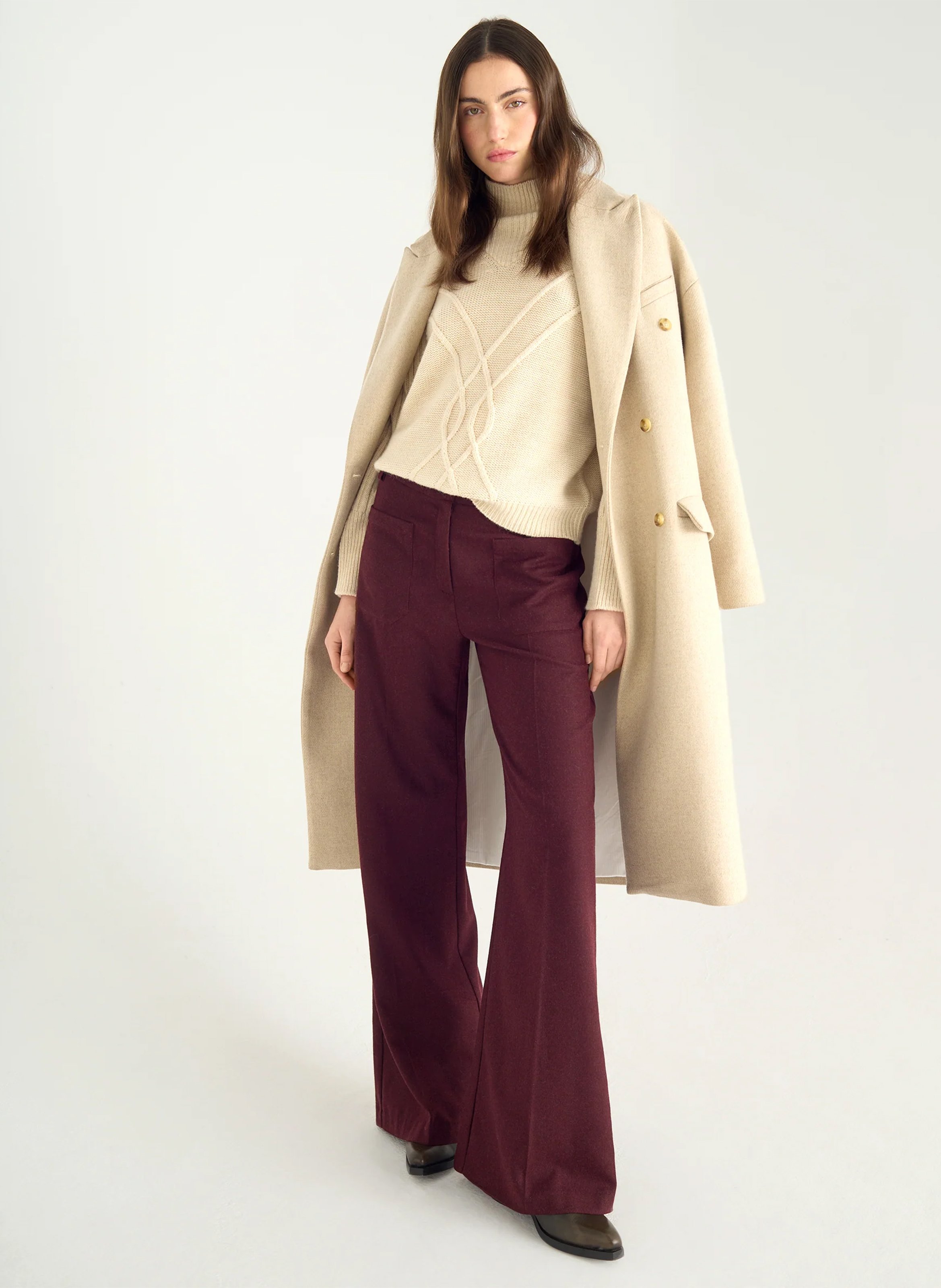 Weites hoch tailliertes meliertes Hosenbein ACOTE Violett