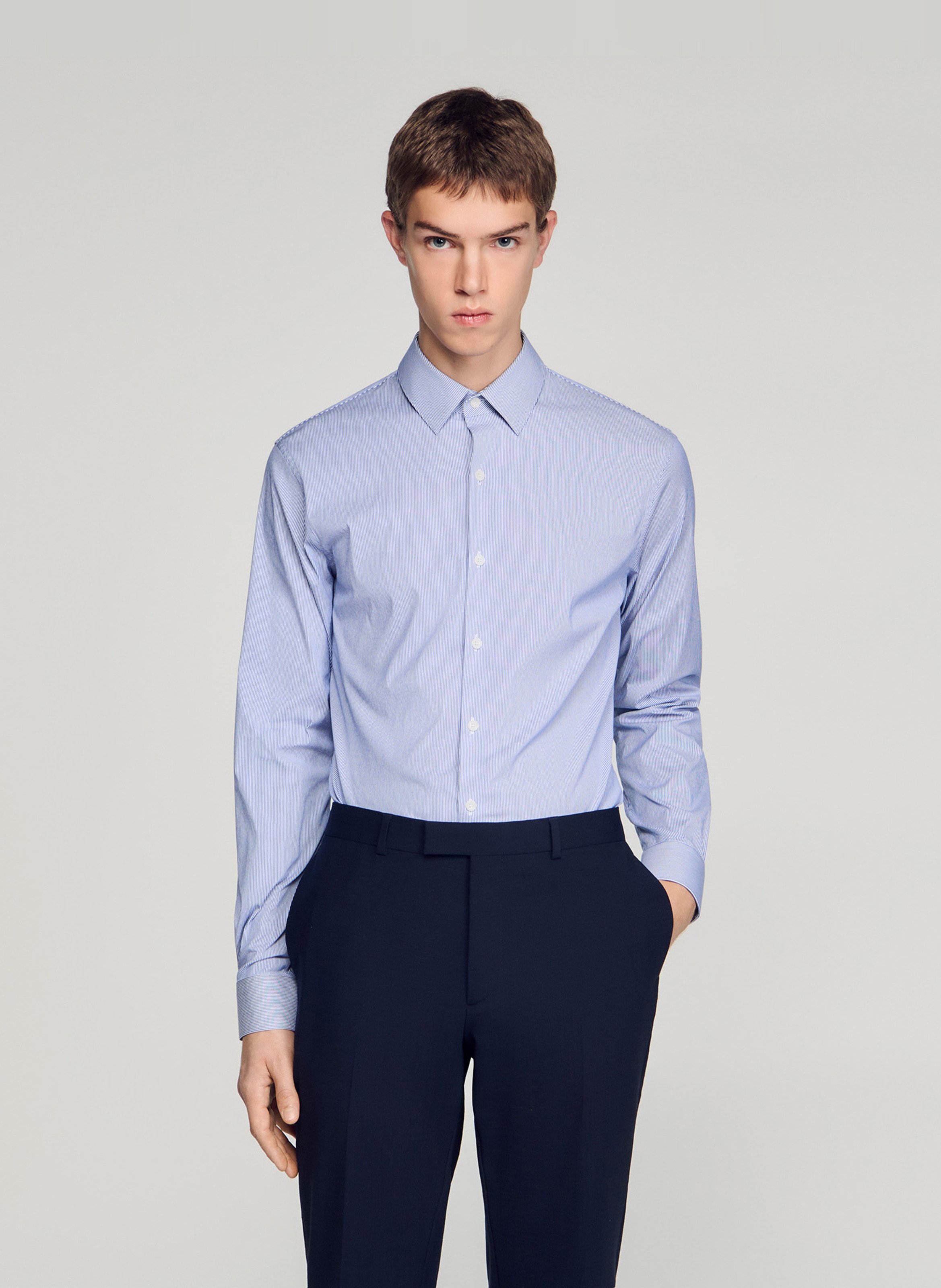 Chemise classic-fit col classique rayée en coton mélangé SANDRO Blanc